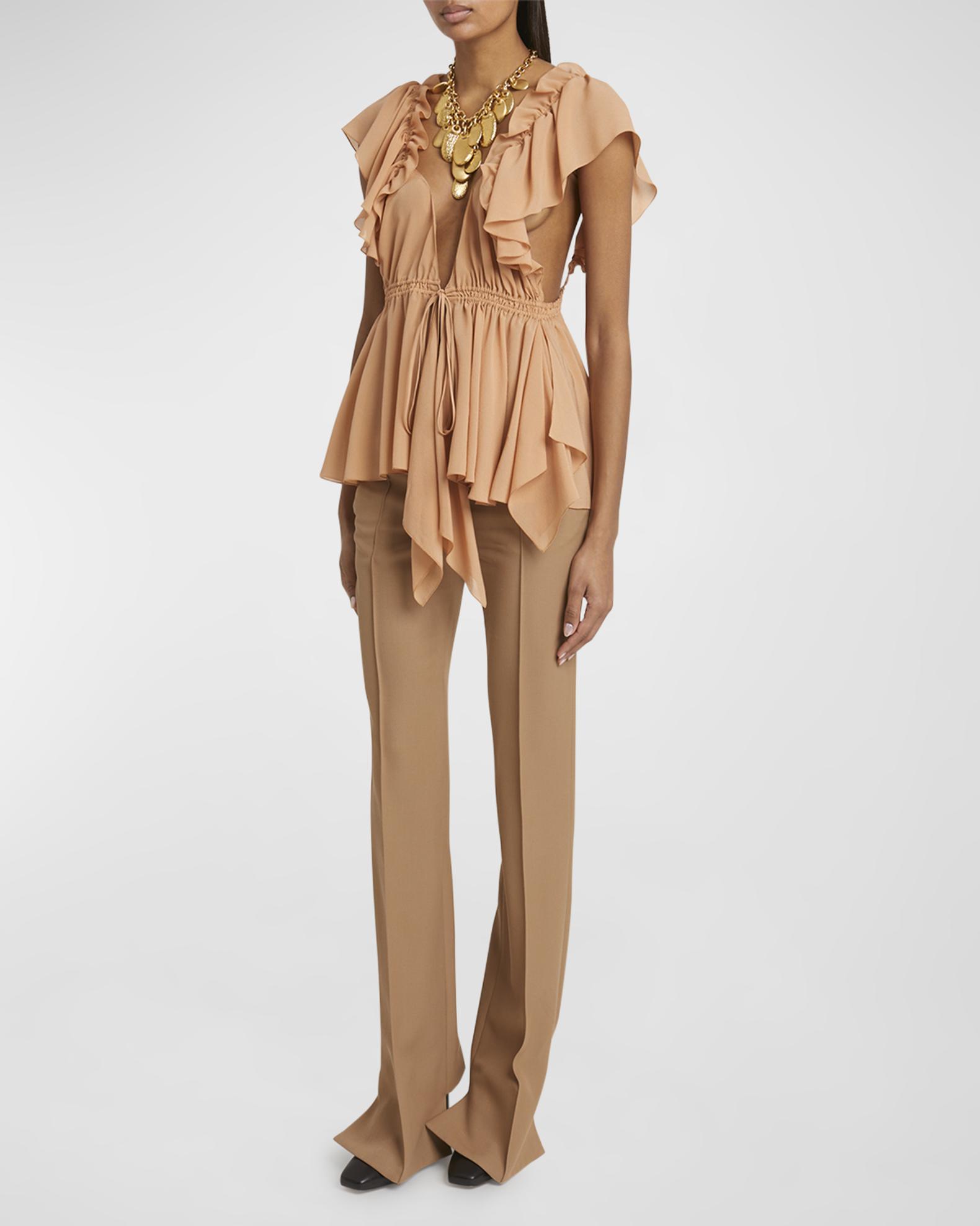 Chloe Ruffle Top with Tie Waist | Neiman Marcus