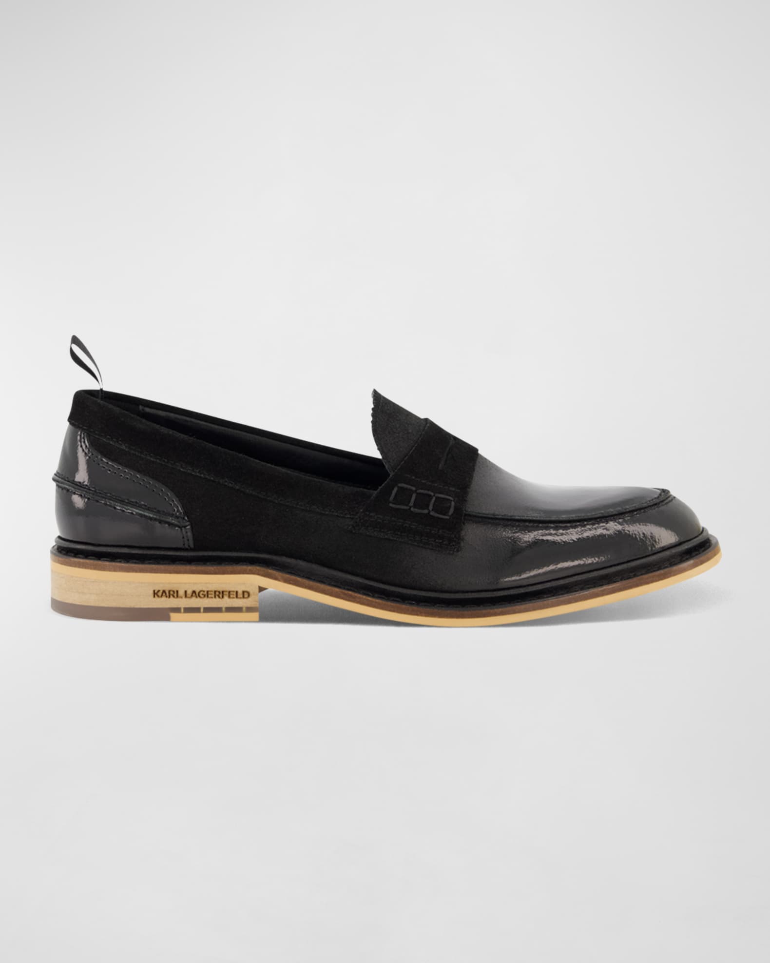 Karl Lagerfeld Paris Men's Suede and Patent Leather Penny Loafers