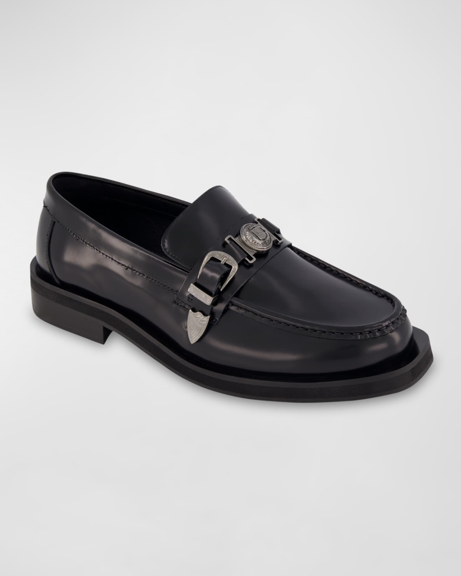 Men's Box Leather Western Buckle Bit Loafers 1