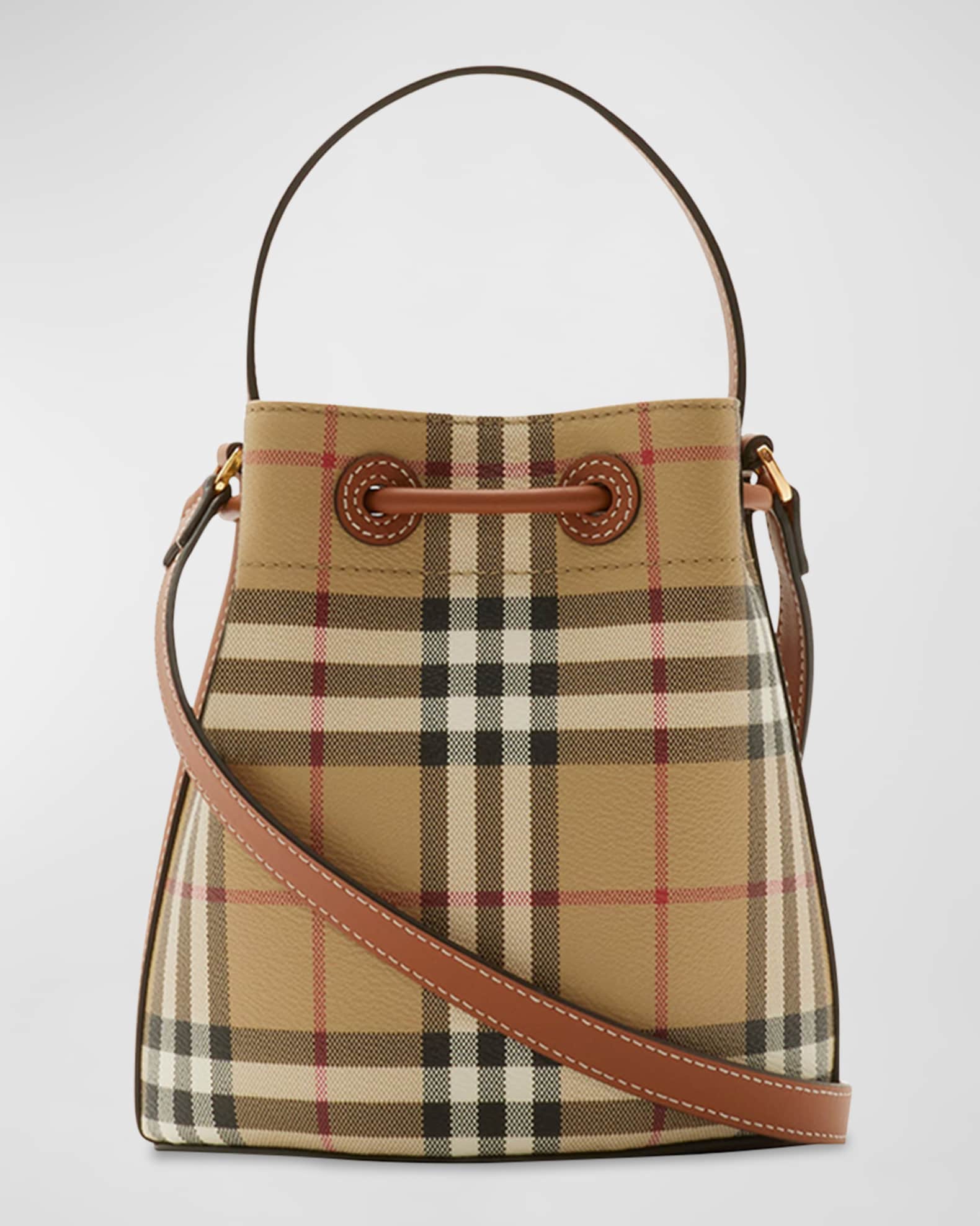 ショルダーバッグ・ポシェット BURBERRY MEDIUM BUCKET BAG WITH LICHEN-COLOUR CHECK PATTERN Burberry Medium bucket bag with Lichen-colour Check pattern
