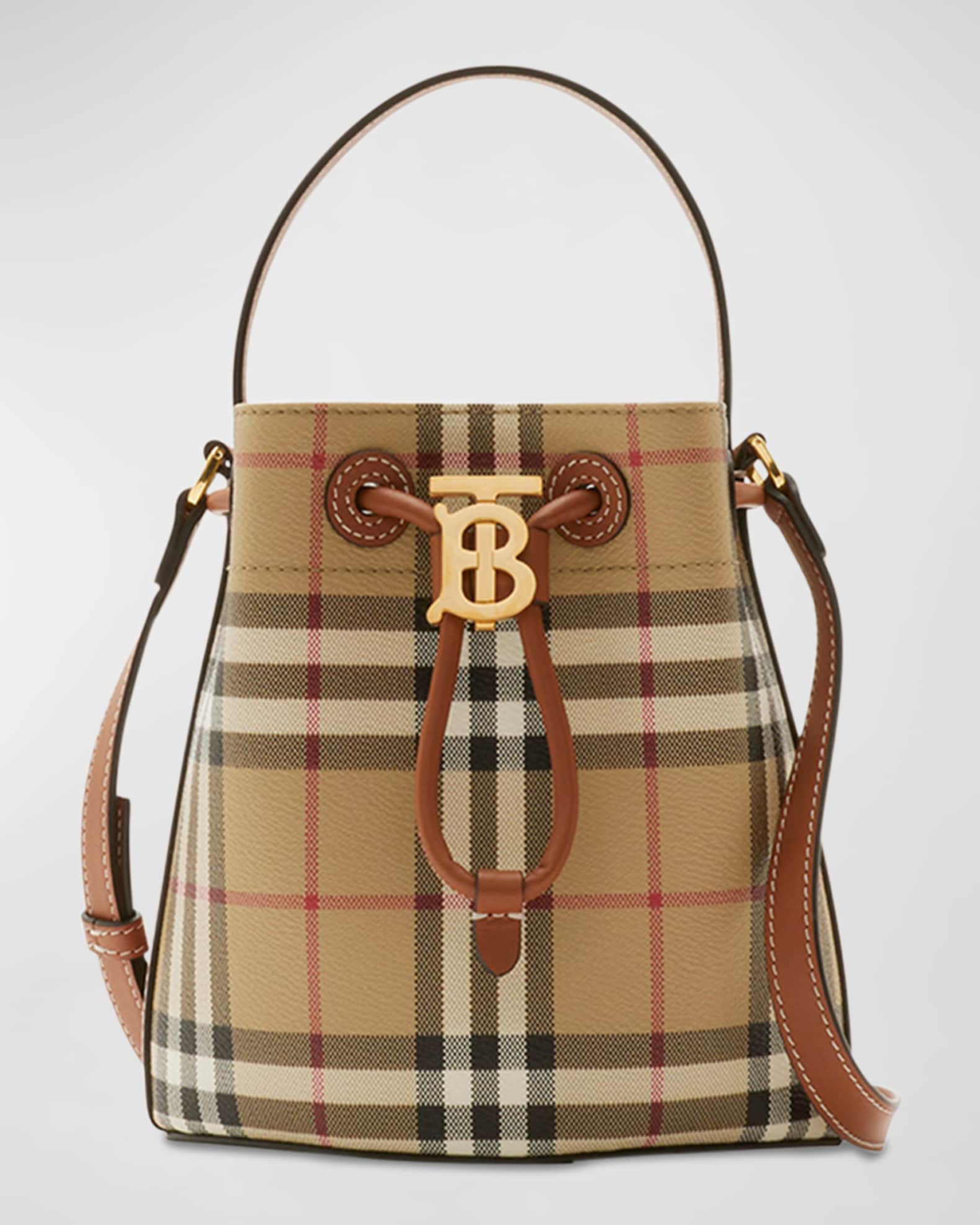 Drawstring Check Bucket Bag 0