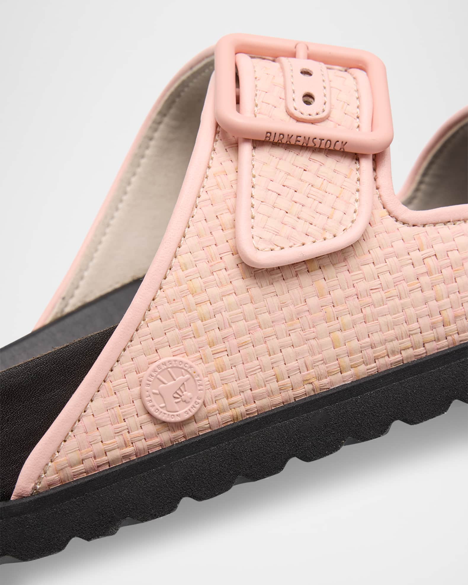 1774 Birkenstock Milano Raffia Dual-Buckle Slide Sandals Neiman