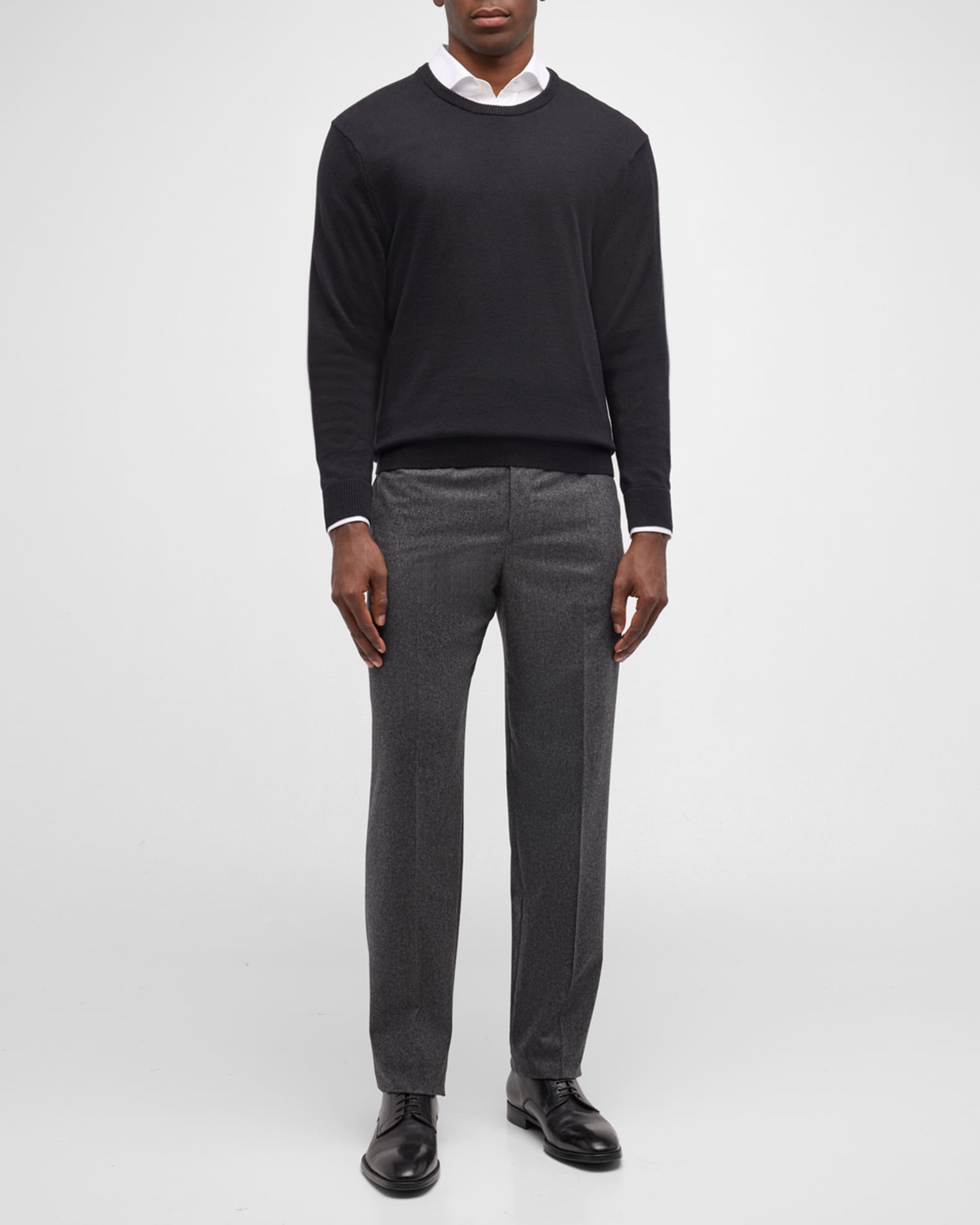 Men's Wool and Cashmere Flannel Flat-Front Trousers 1