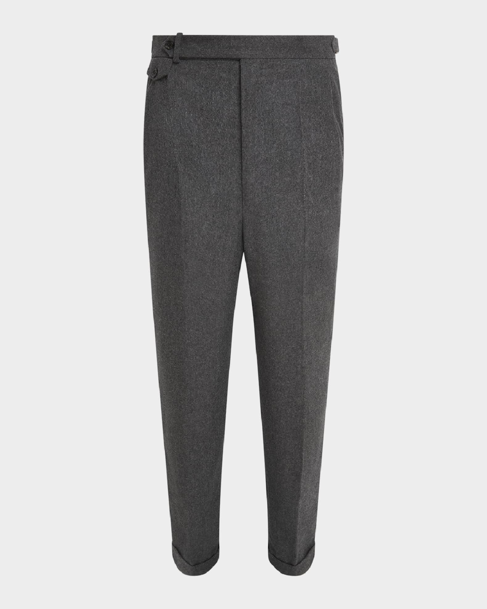 Men's Wool and Cashmere Flannel Flat-Front Trousers 0