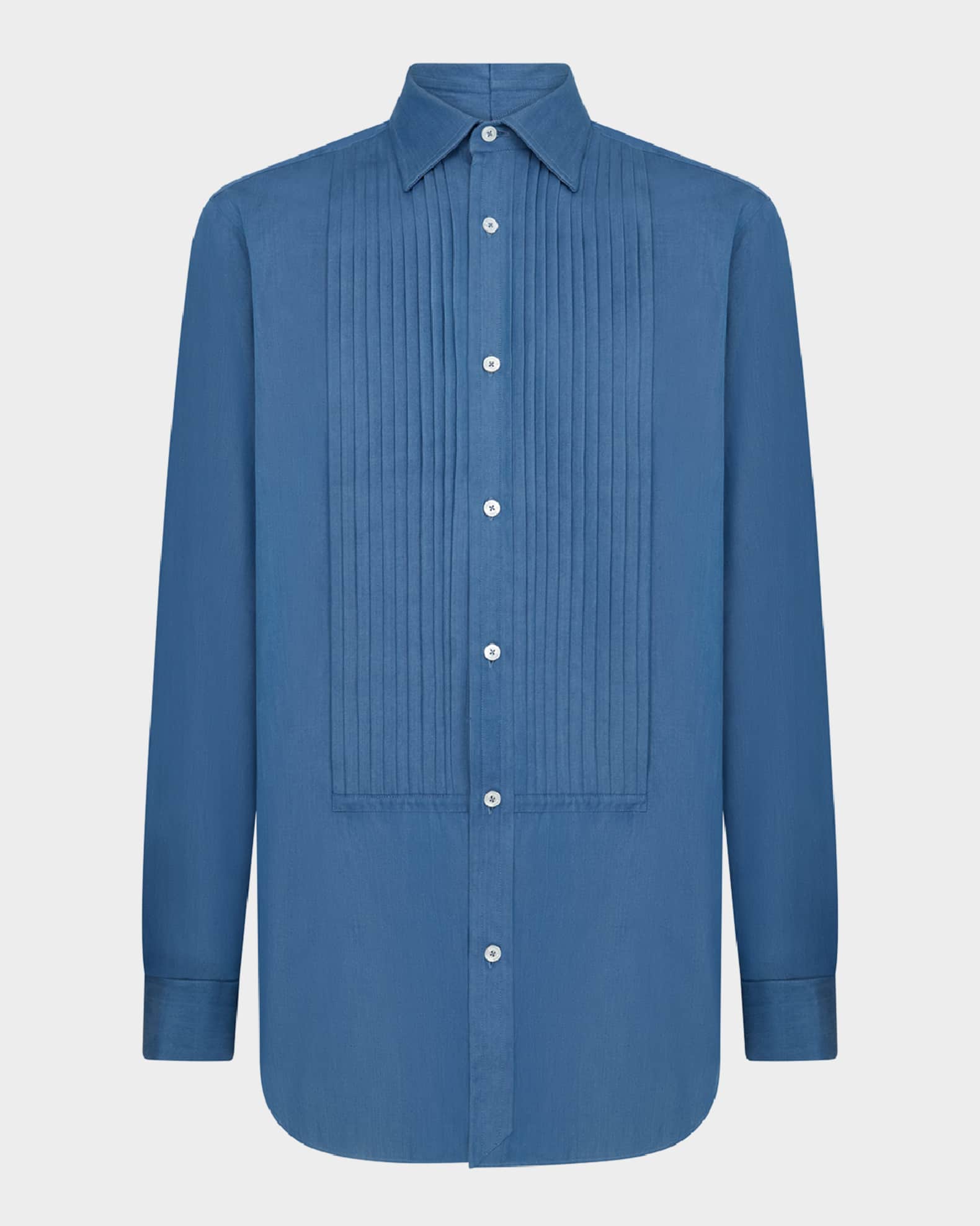 Men's Cotton Chambray Bib-Front Dress Shirt 0