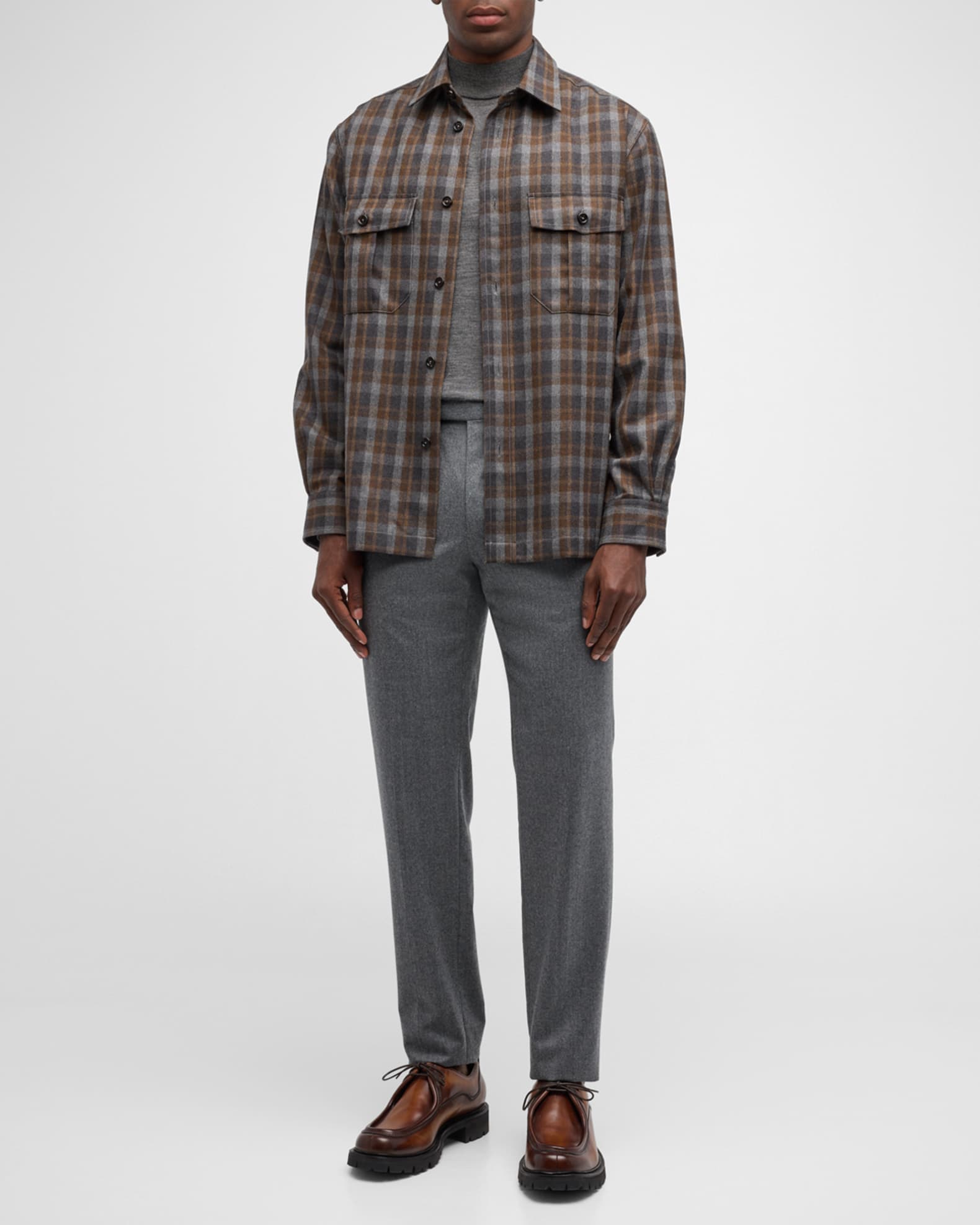 Men's Wool and Cashmere Check Military Overshirt 1