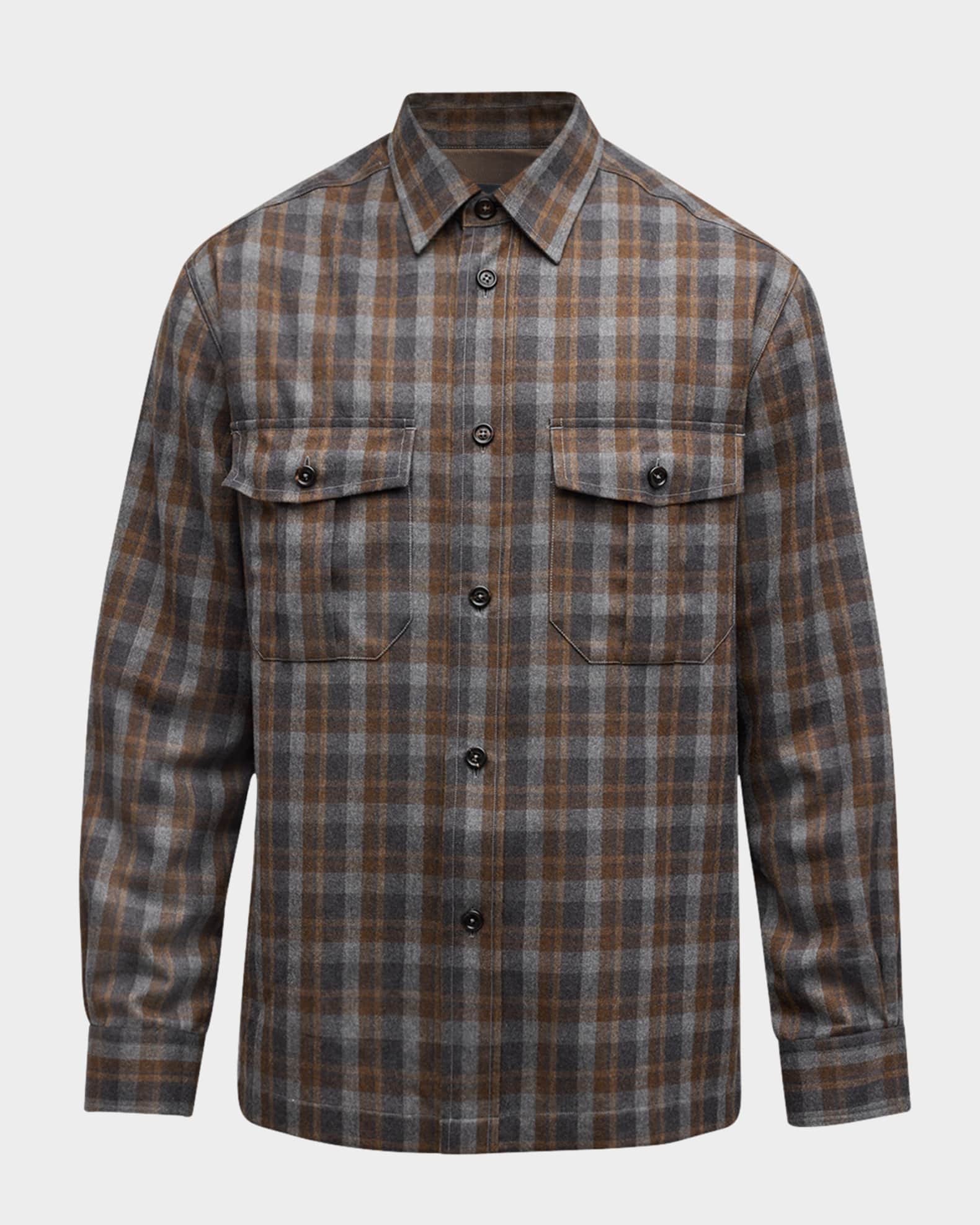 Men's Wool and Cashmere Check Military Overshirt 0