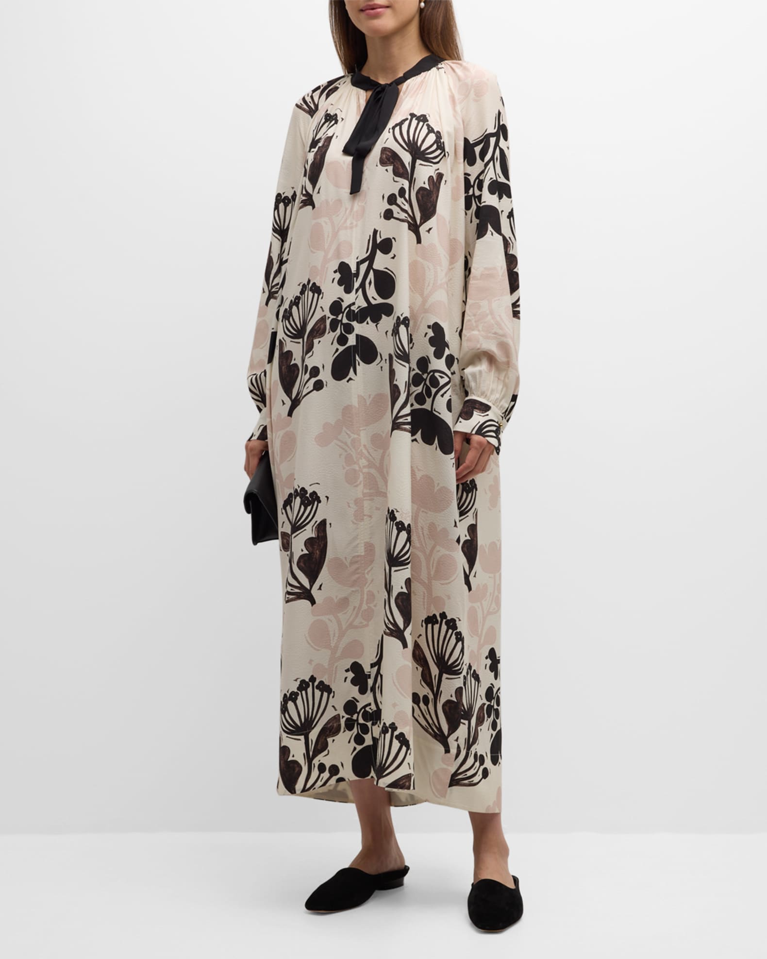 Naive Flower-Print Jacquard Neck-Tie Maxi Dress 1