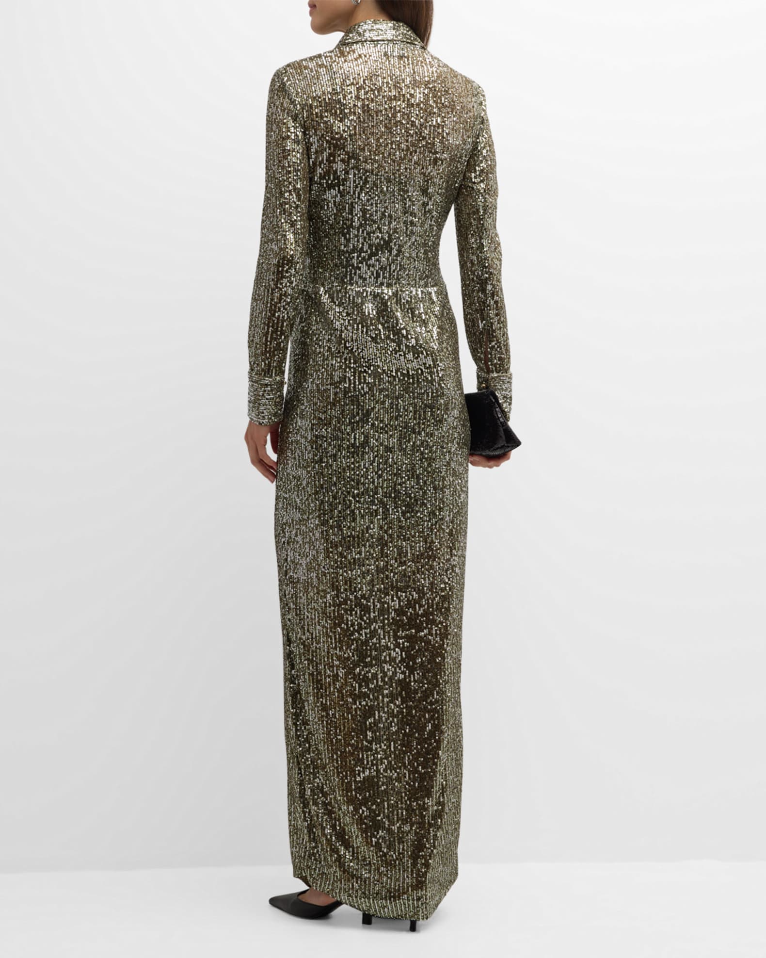St. John Italian Fluid Sequined Long Sleeve Shirt Gown Neiman Marcus