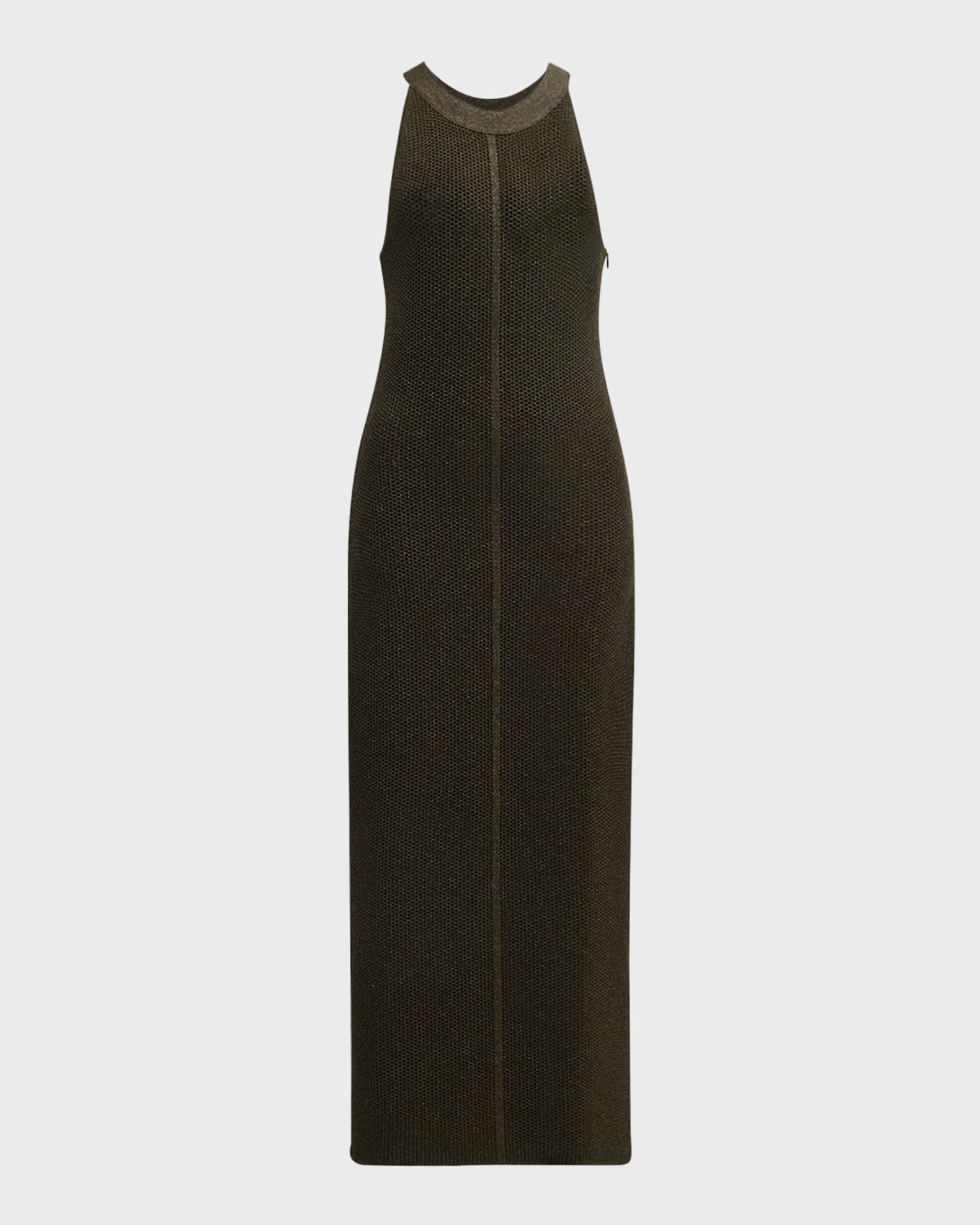 St. John Metallic Mesh Knit Halter Midi Dress Neiman Marcus