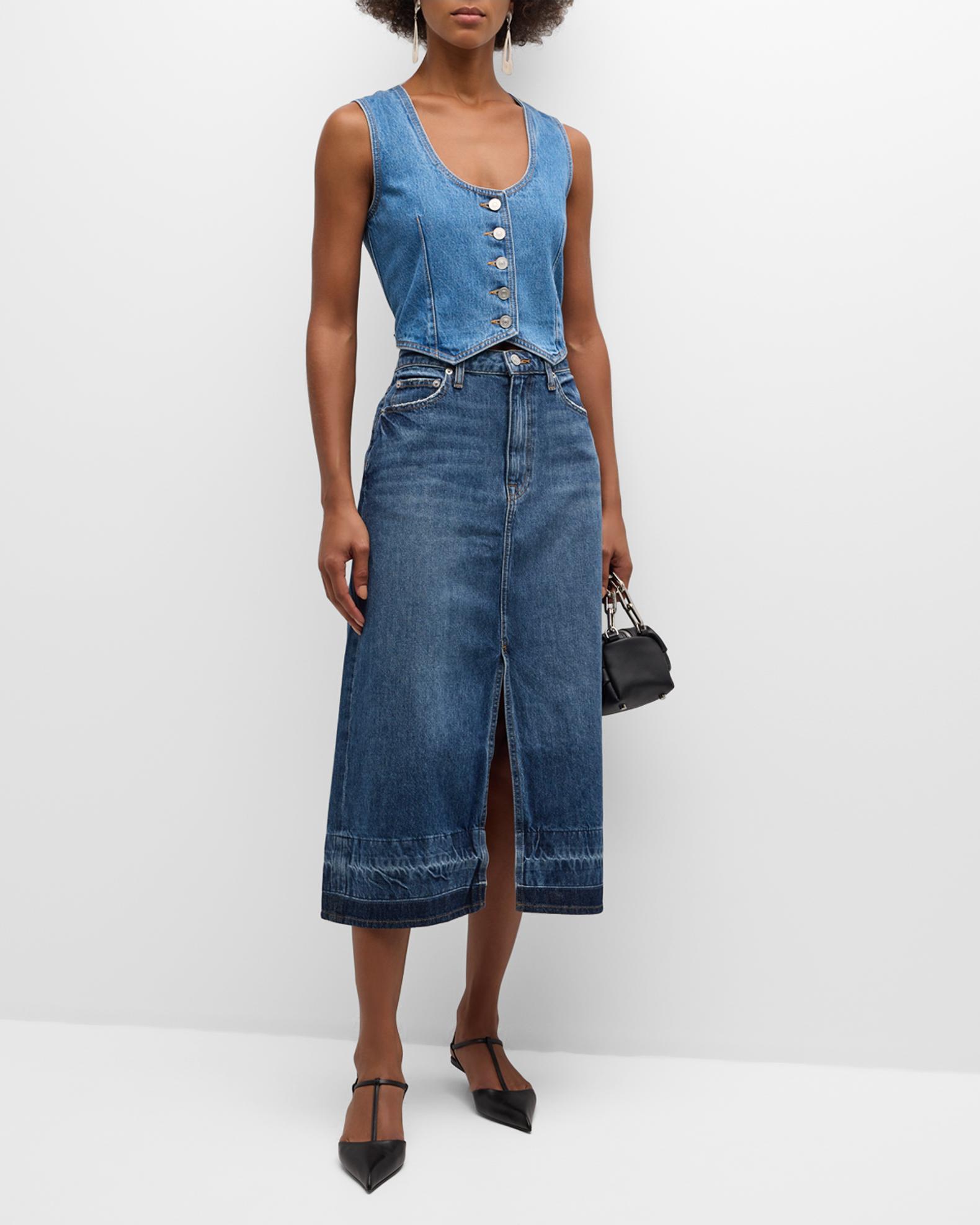 smocked waist denim dress THE ADELE WASHED MIDI IN CHAMBRAY Small Size:10Y/140 easter-outfits Denim Formal Dress Steele and smocked waist for