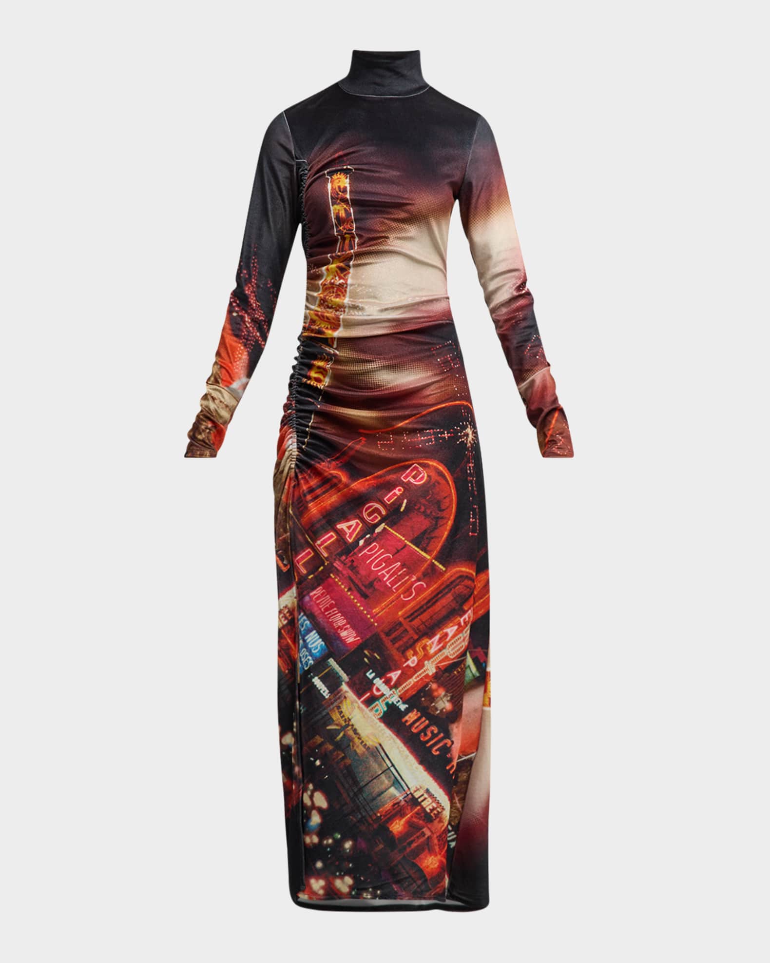 Jean Paul Gaultier Pigalle-Print Gathered Velvet Maxi Dress | Neiman Marcus