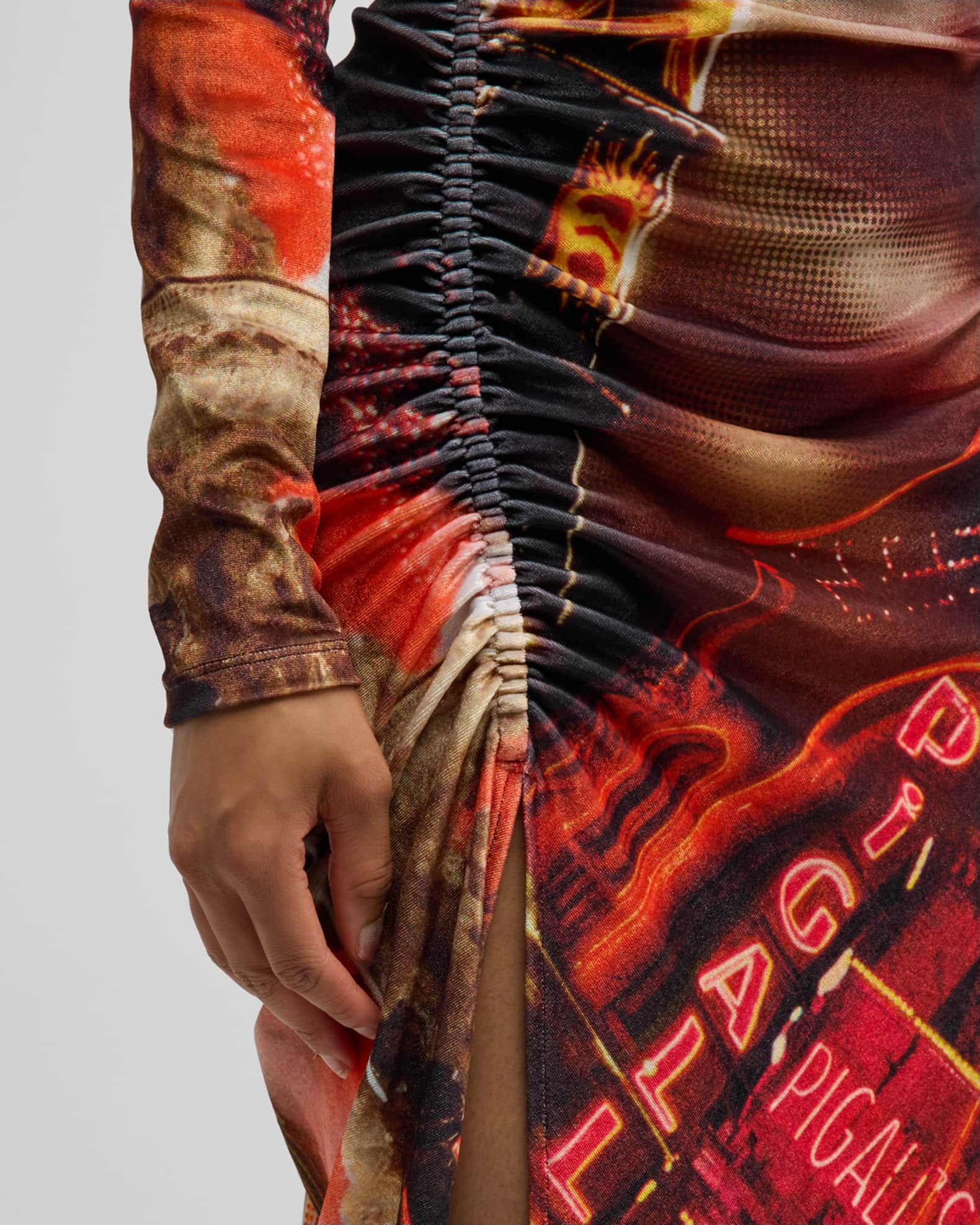 Jean Paul Gaultier Pigalle-Print Gathered Velvet Maxi Dress | Neiman Marcus