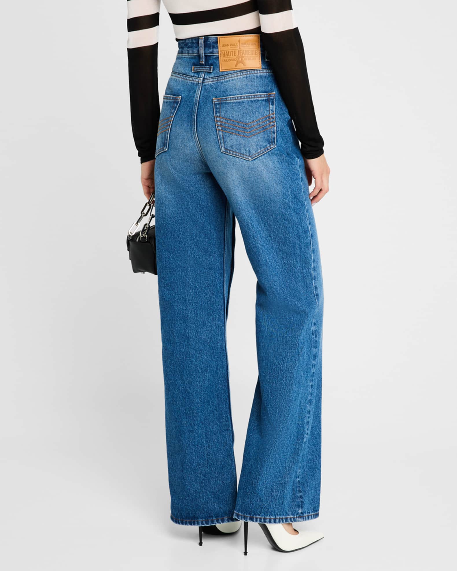 Jean Paul Gaultier Exposed Button Wide-Leg Denim Jeans