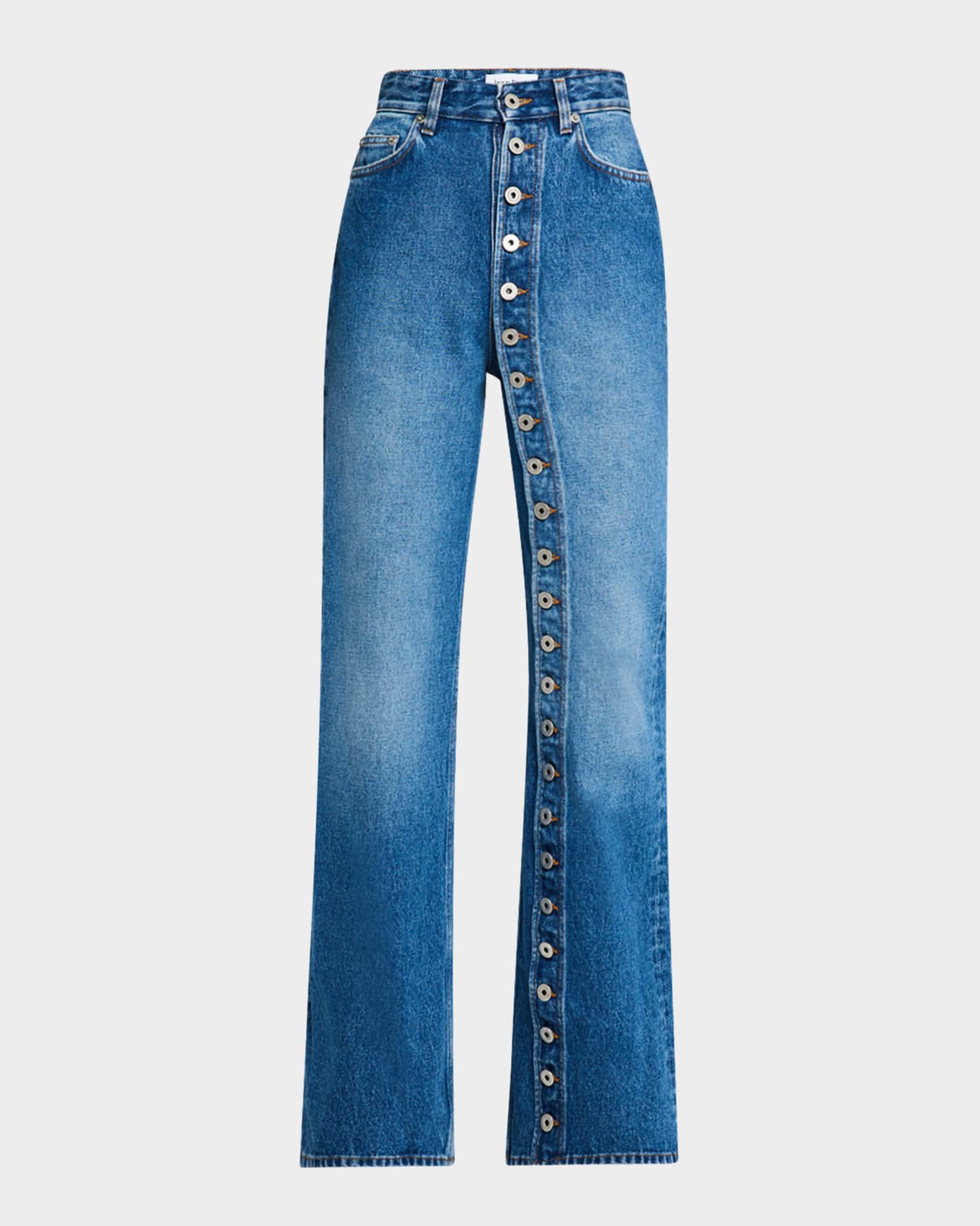Jean Paul Gaultier Exposed Button Wide-Leg Denim Jeans | Neiman Marcus