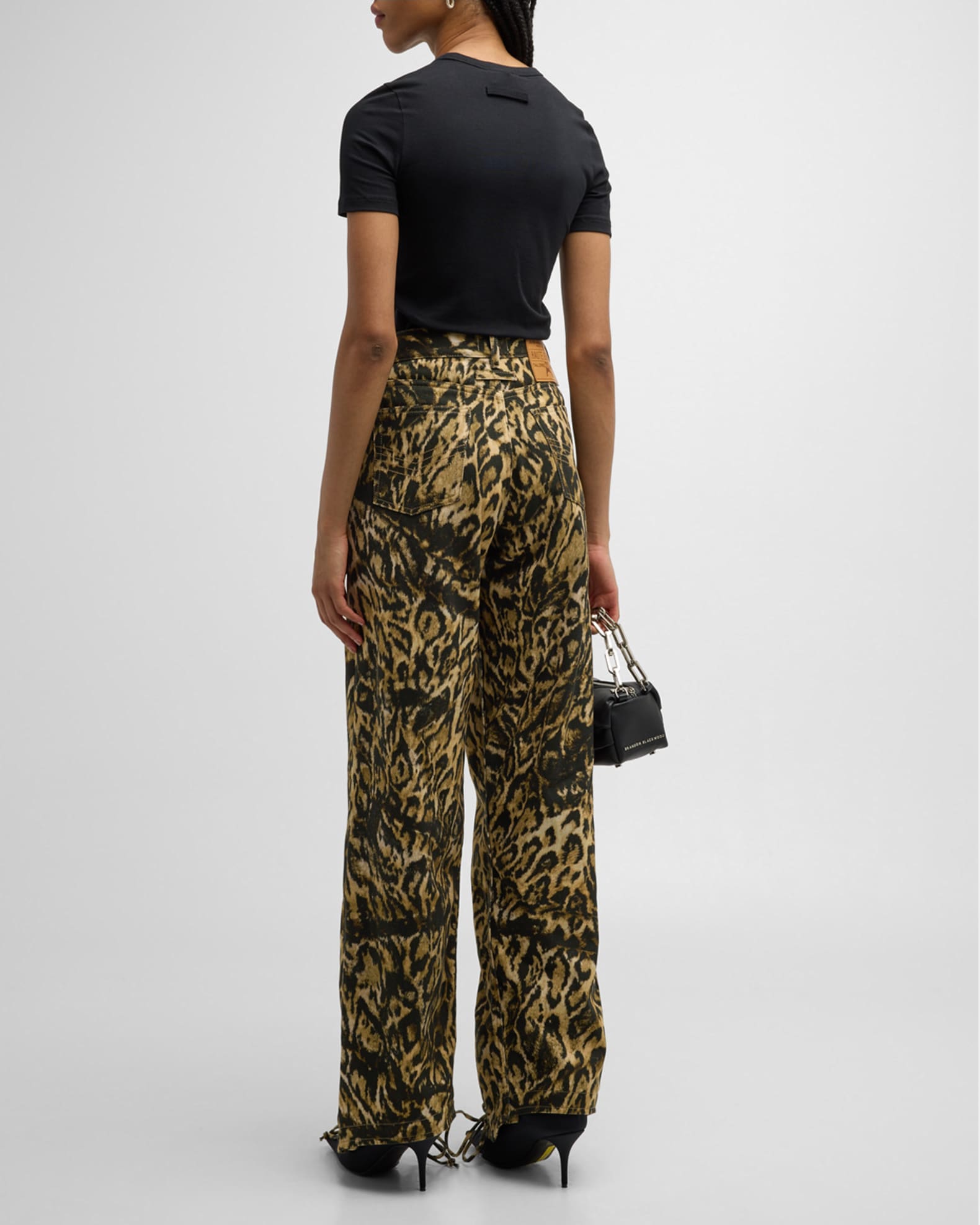 Jean Paul Gaultier LeopardPrint Laced WideLeg Denim Pants Neiman Marcus