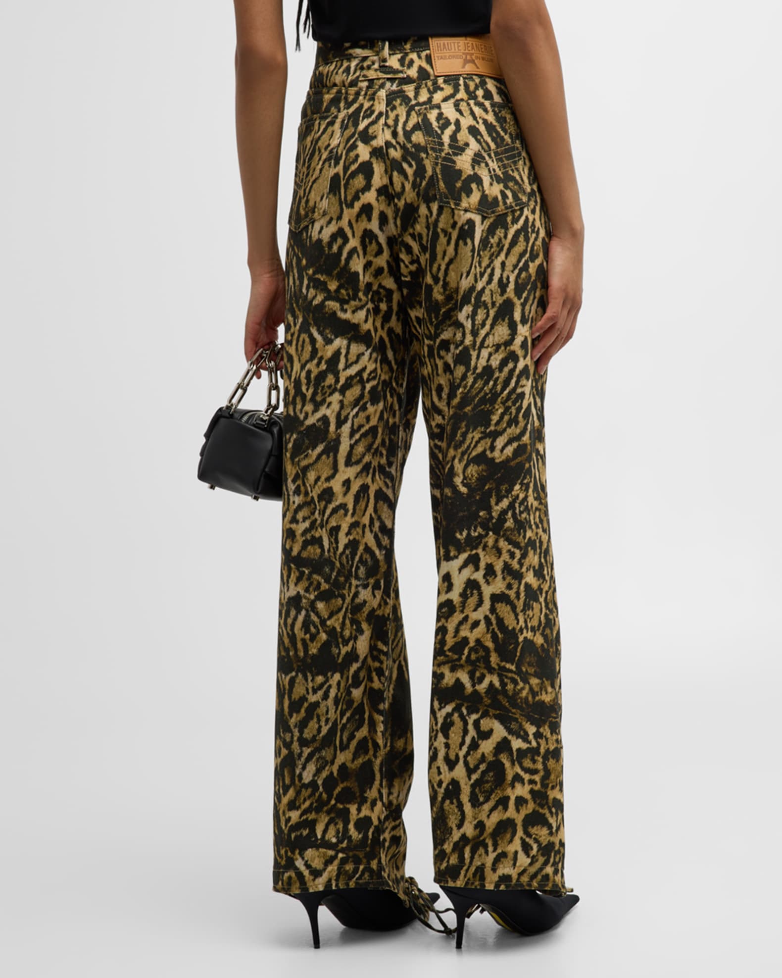 Jean Paul Gaultier LeopardPrint Laced WideLeg Denim Pants Neiman Marcus