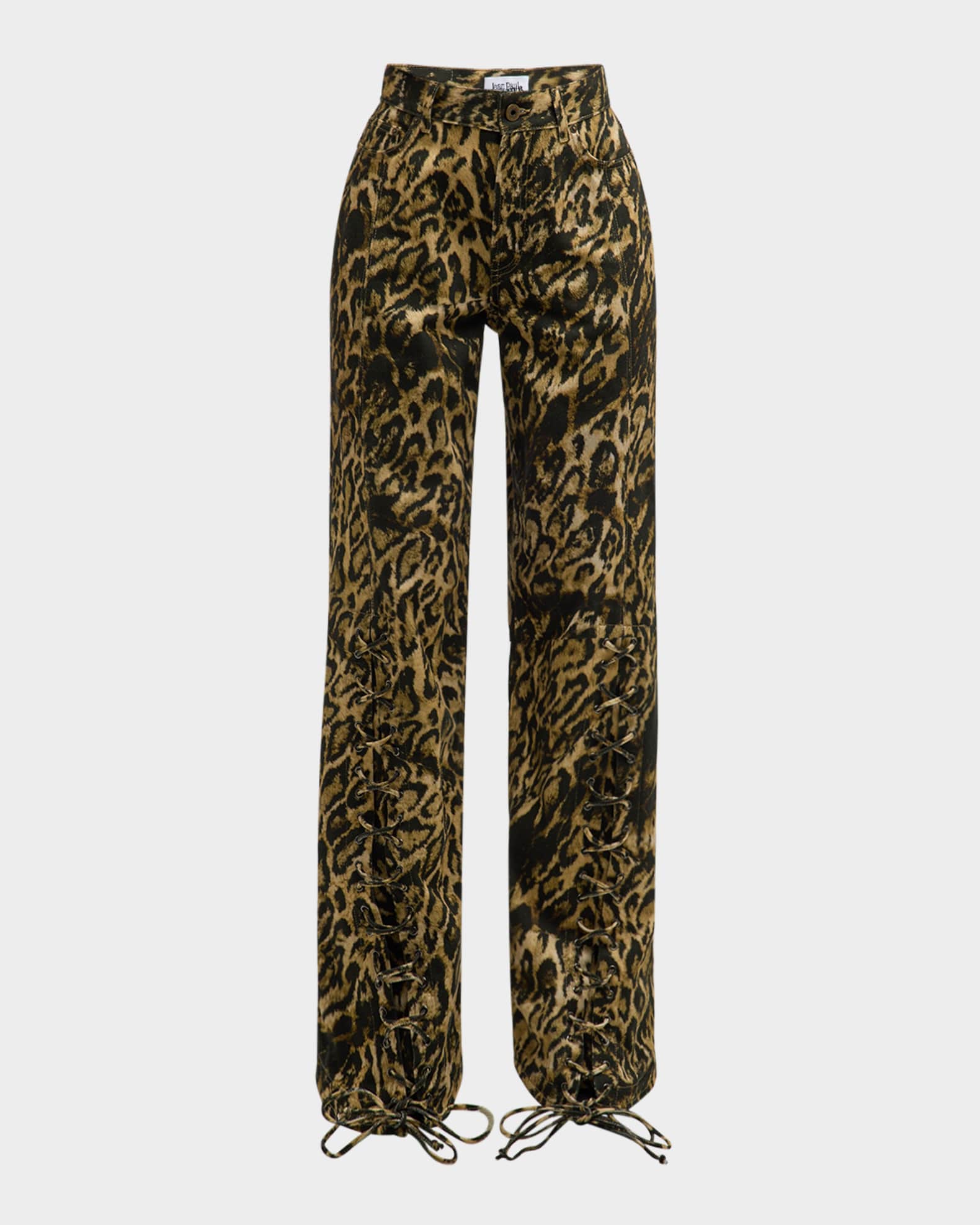 Jean Paul Gaultier LeopardPrint Laced WideLeg Denim Pants Neiman Marcus