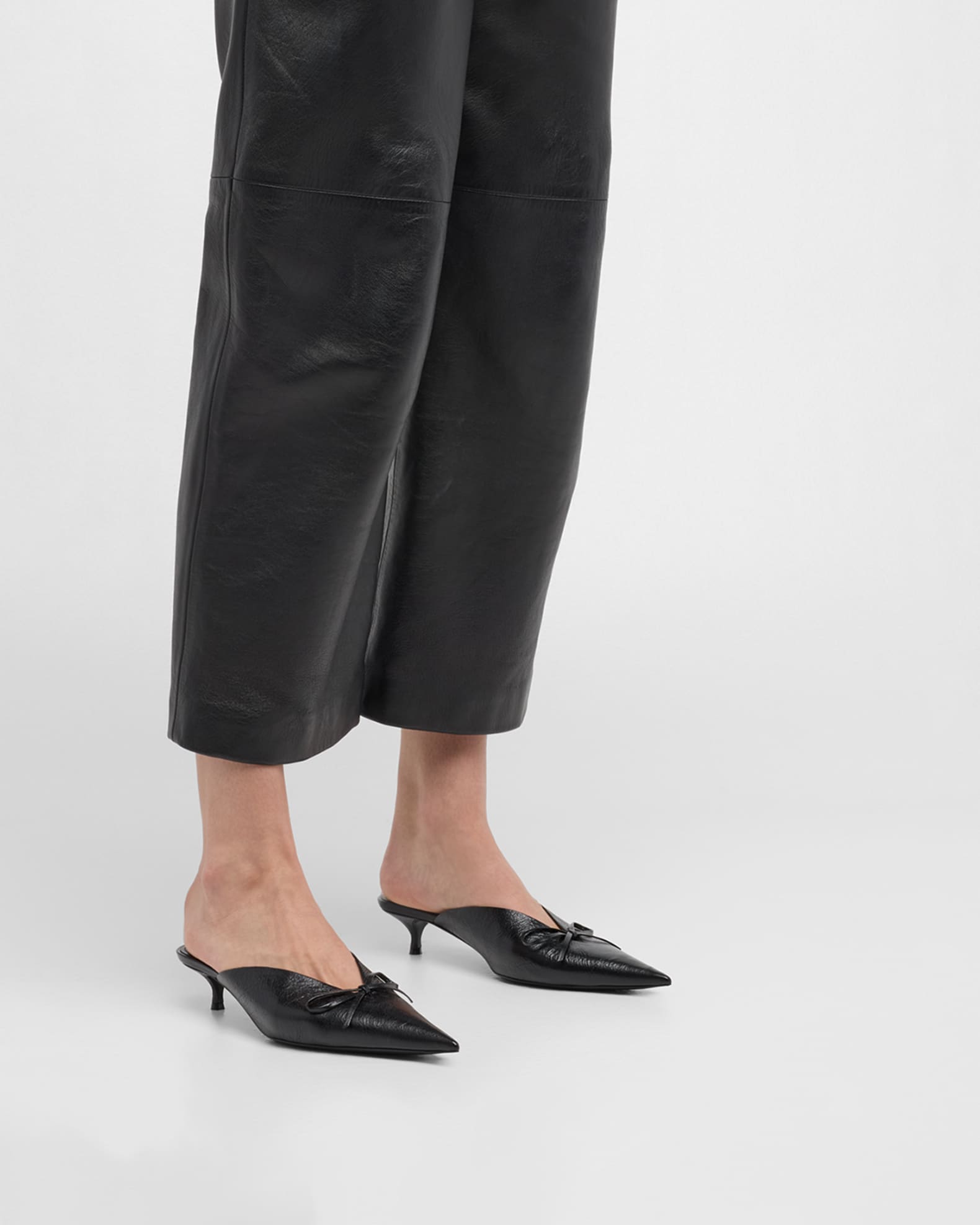 Balenciaga Knife Leather Bow Mule Pumps | Neiman Marcus