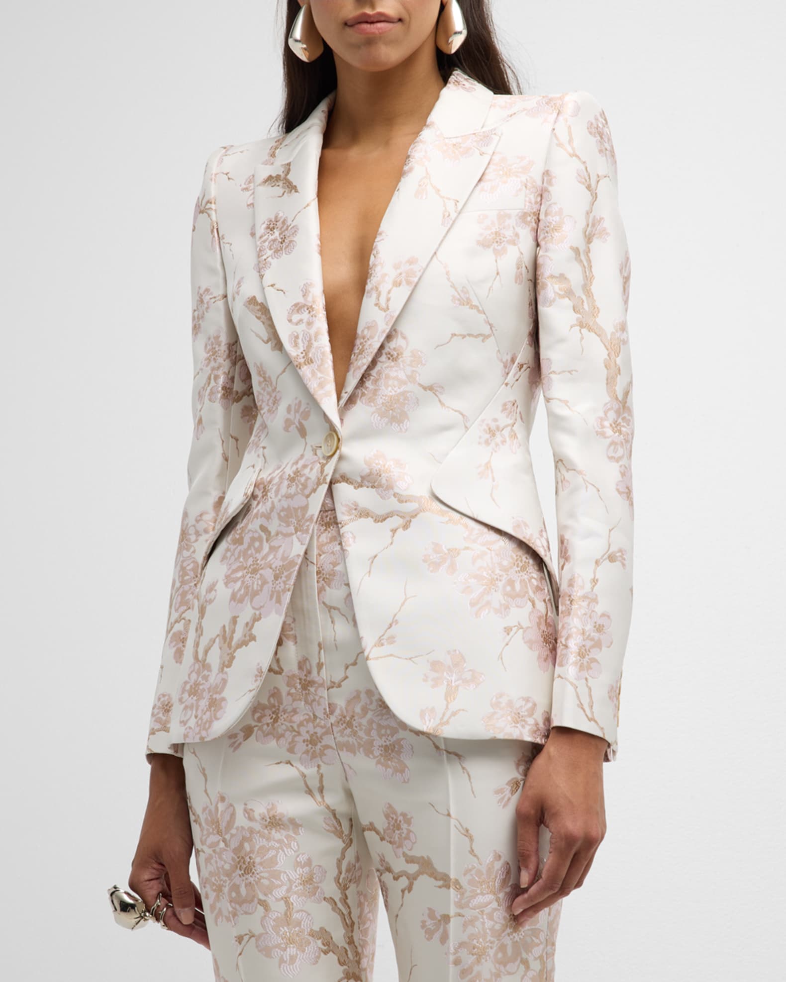 Alexander Mcqueen Cherry Blossom Jacquard Blazer Ice Pink