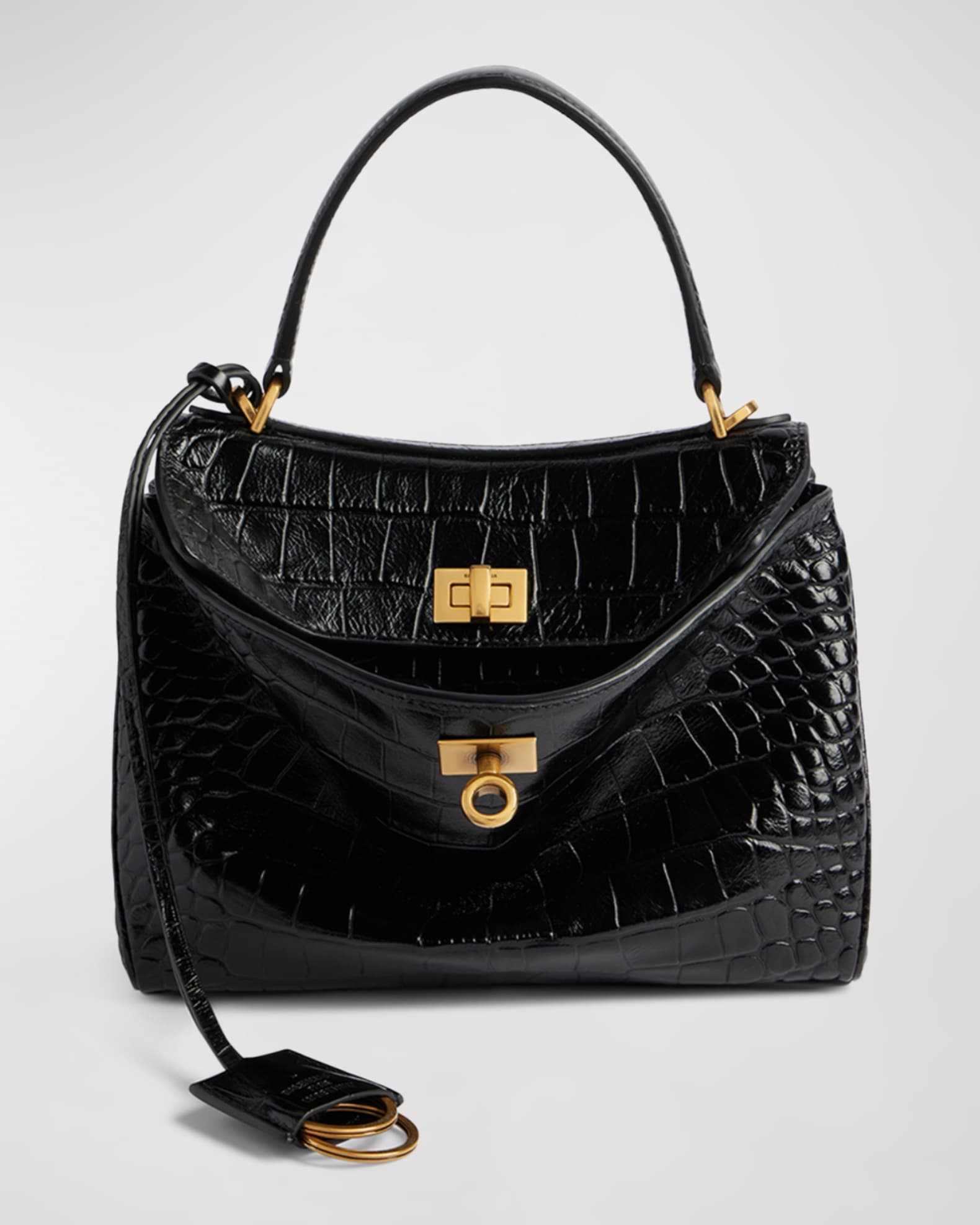 Balenciaga Rodeo Mini Croc-Embossed Top-Handle Bag