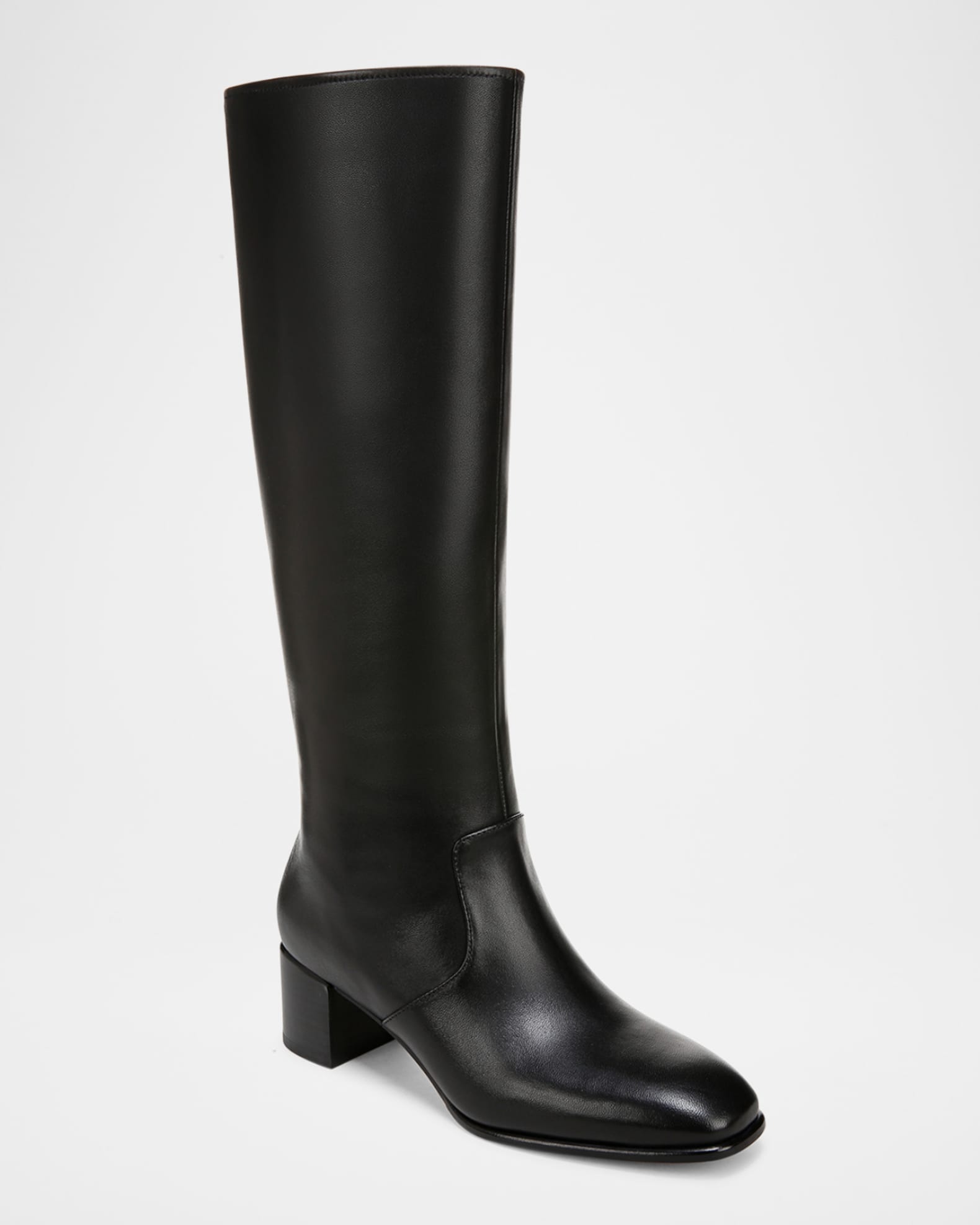 Leather Block Heel Knee Boots Wide Calf