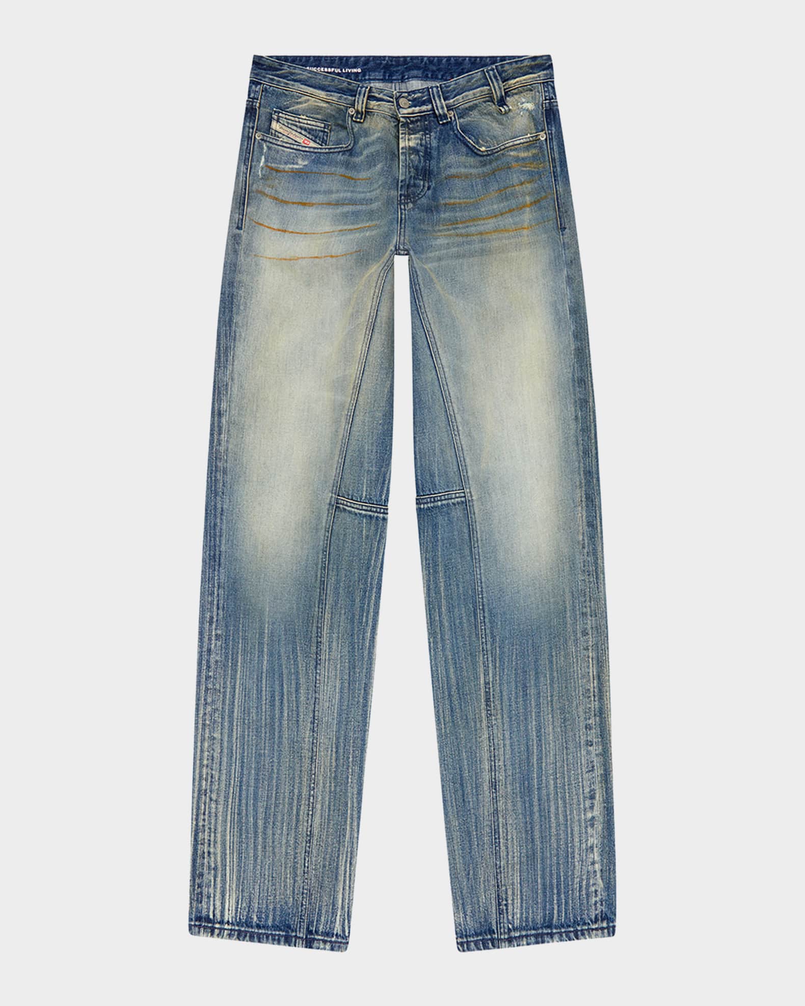Whiskered embroidery men's jeans