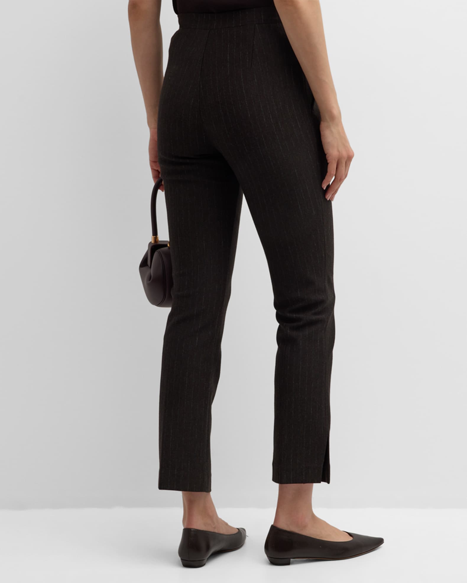 Pinstripe Jersey Straight Leg Slit Ankle Pants