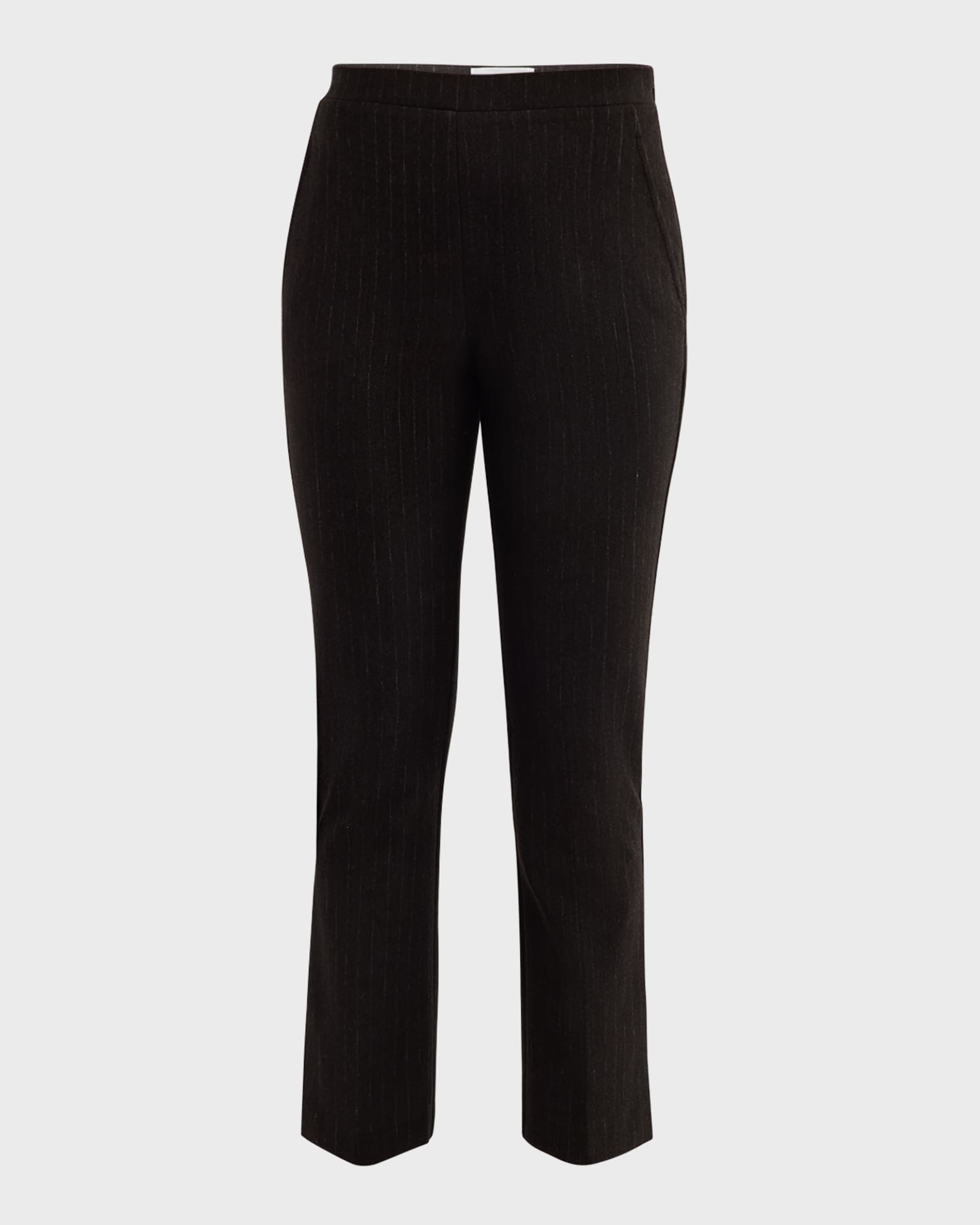 Pinstripe Jersey Straight Leg Slit Ankle Pants