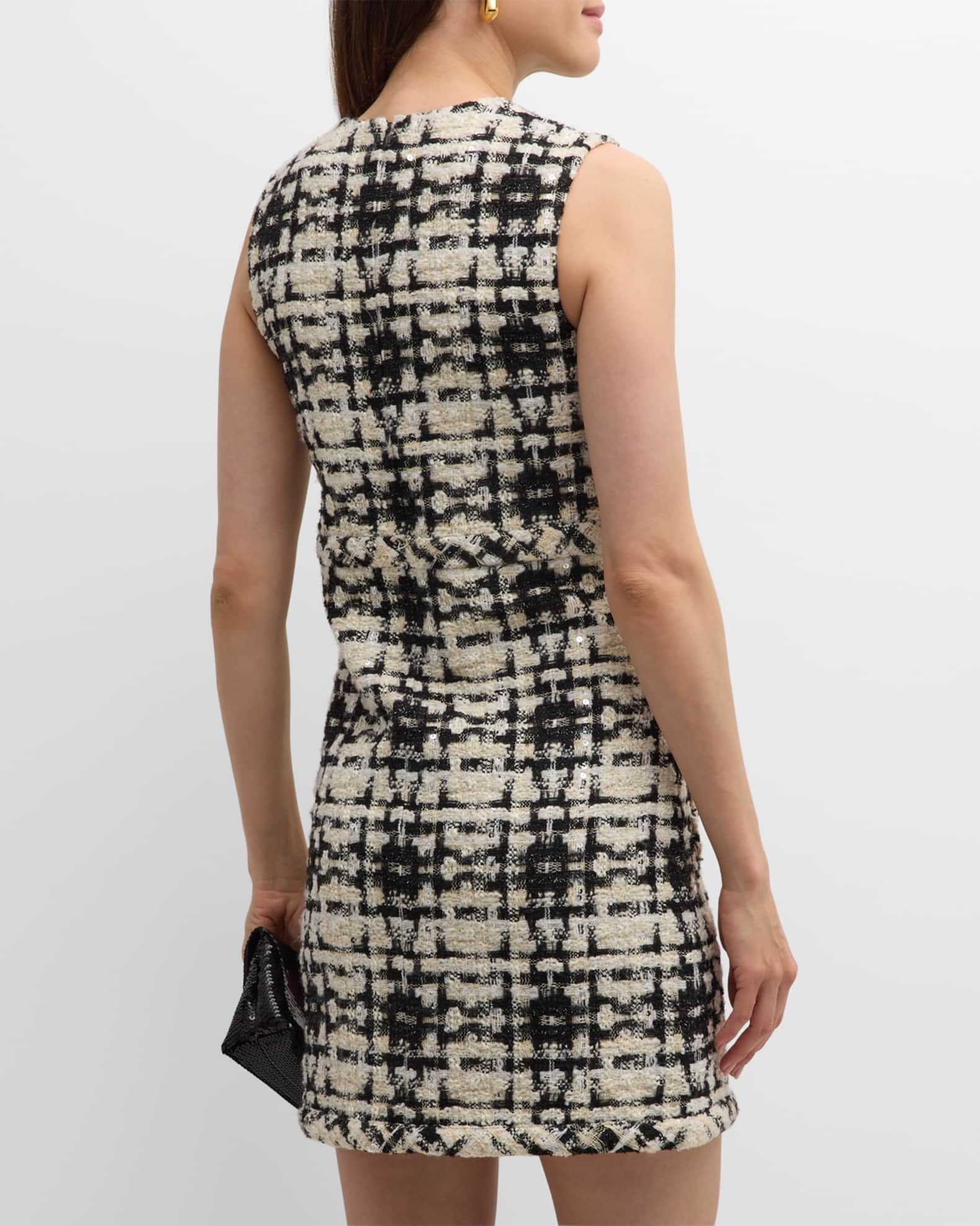 St. John Metallic Eyelash Tweed Plaid Sleeveless Mini Dress Neiman Marcus