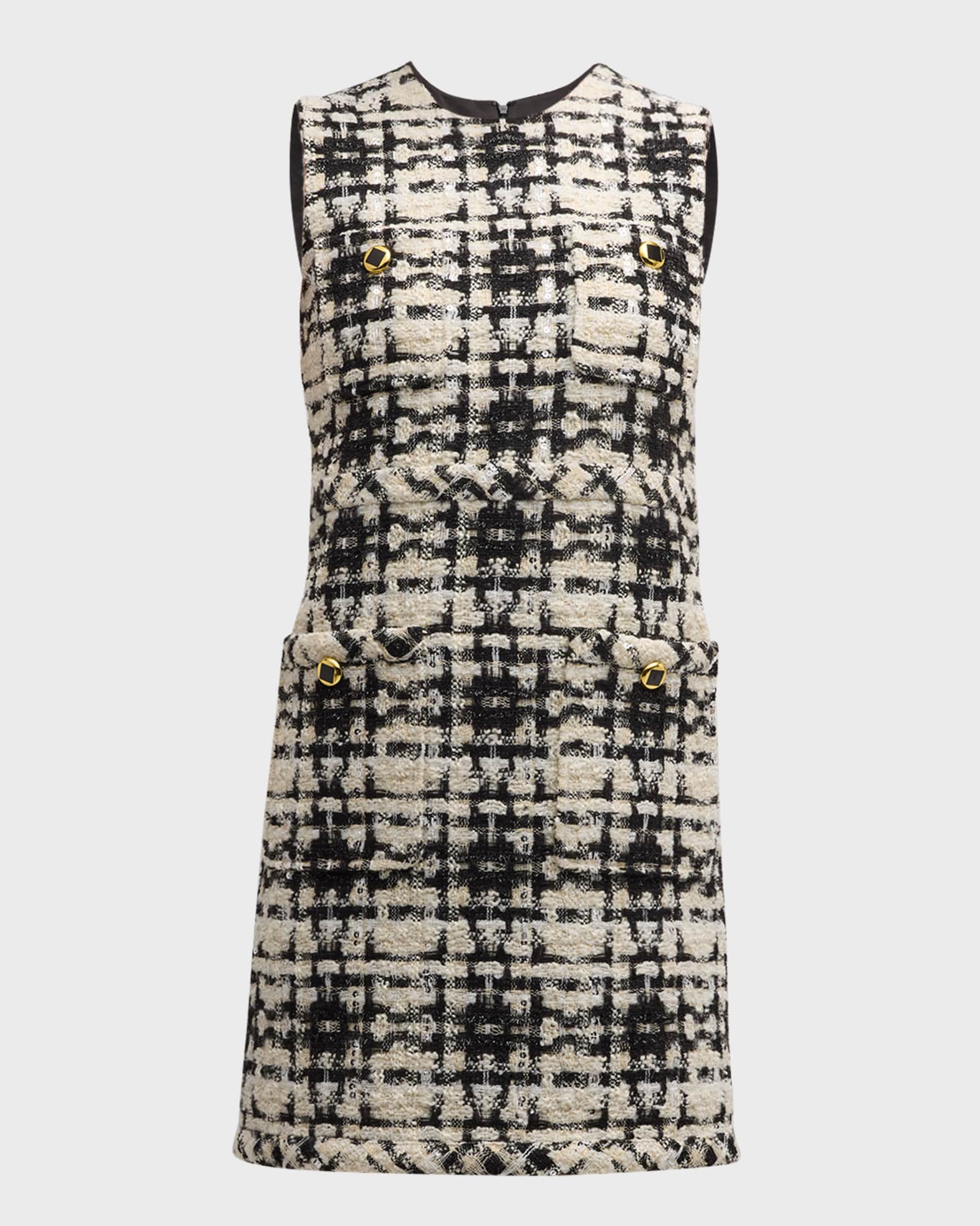St. John Metallic Eyelash Tweed Plaid Sleeveless Mini Dress Neiman Marcus