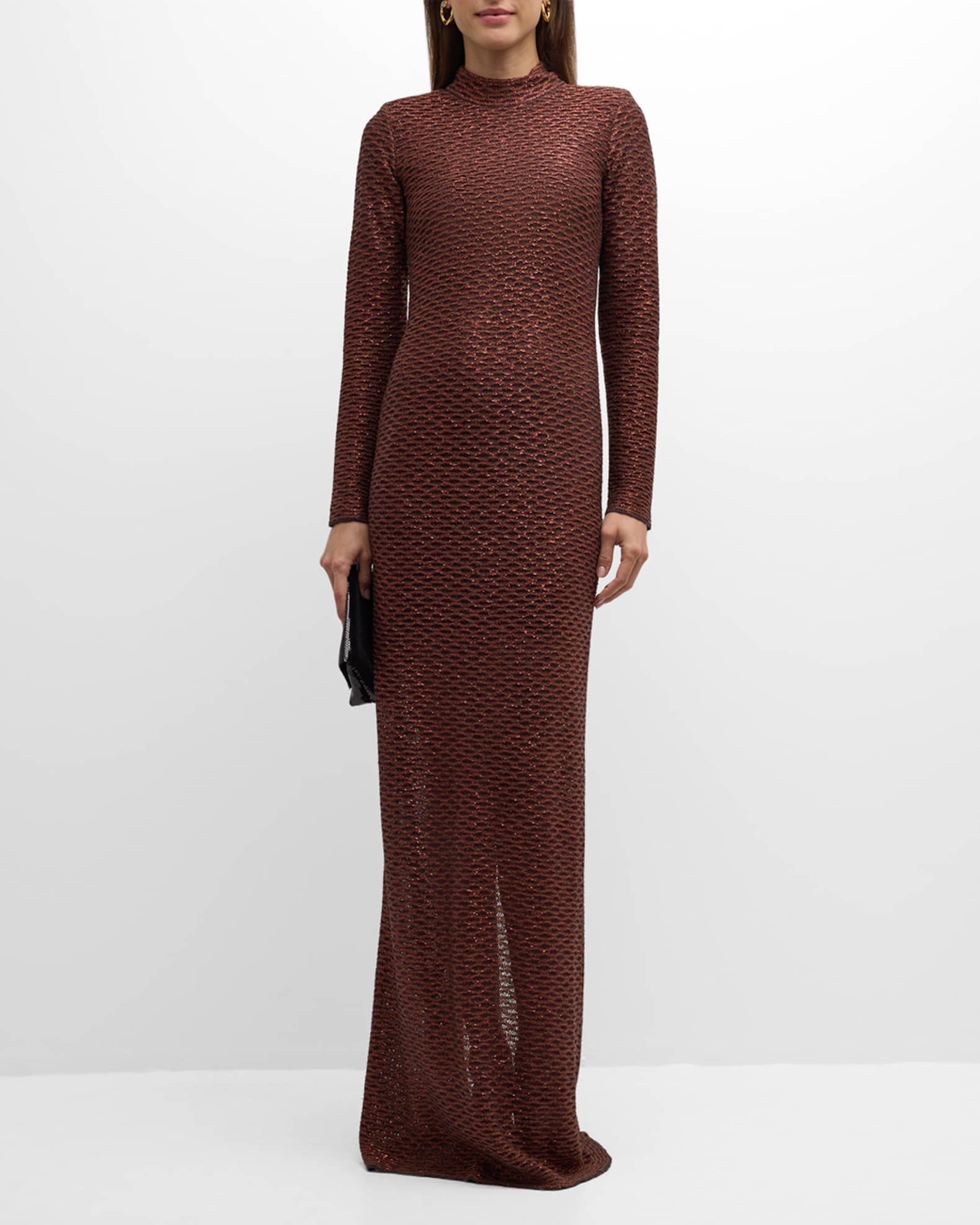 St. John Sequined Sheer Knit Column Gown Neiman Marcus