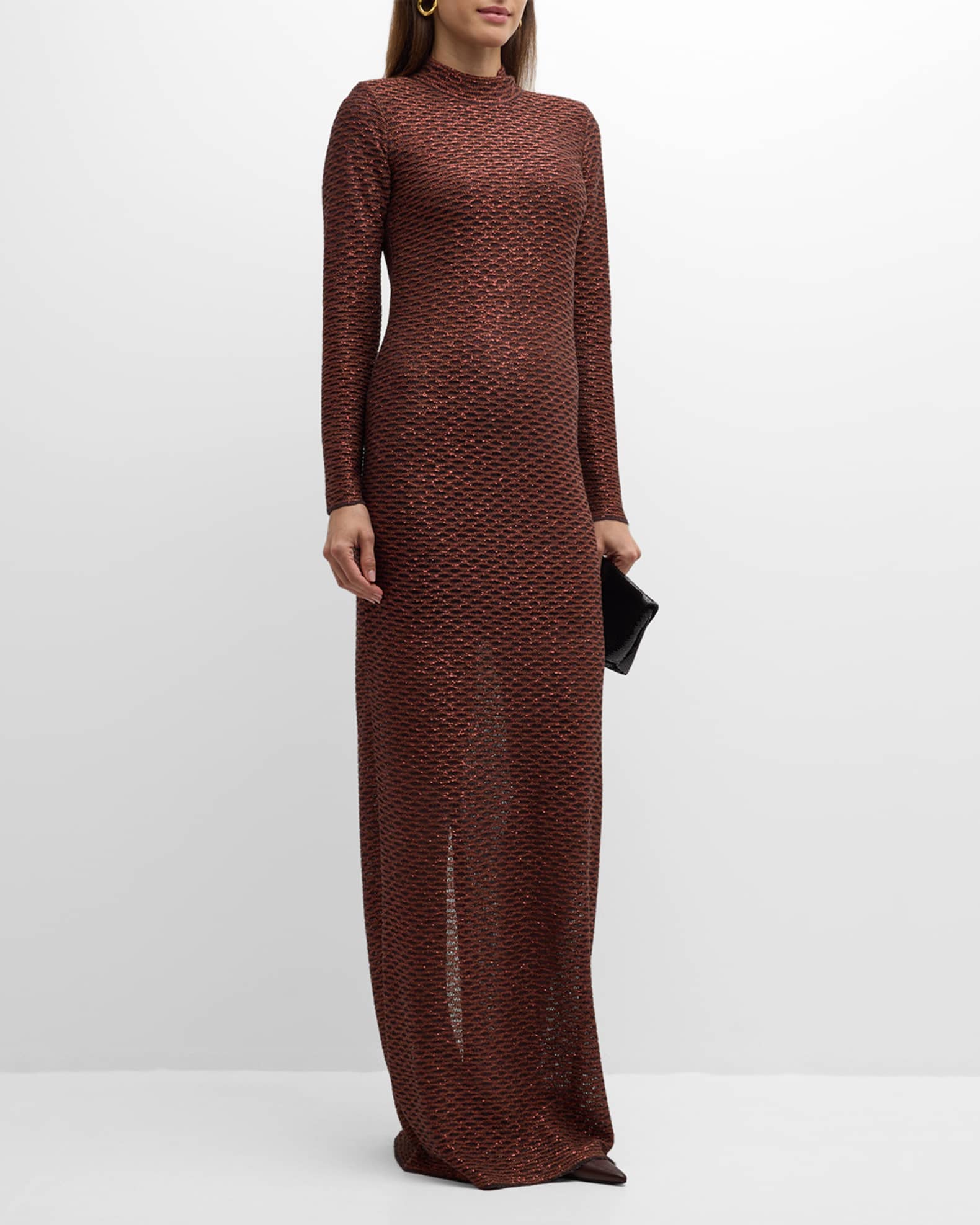 St. John Sequined Sheer Knit Column Gown Neiman Marcus