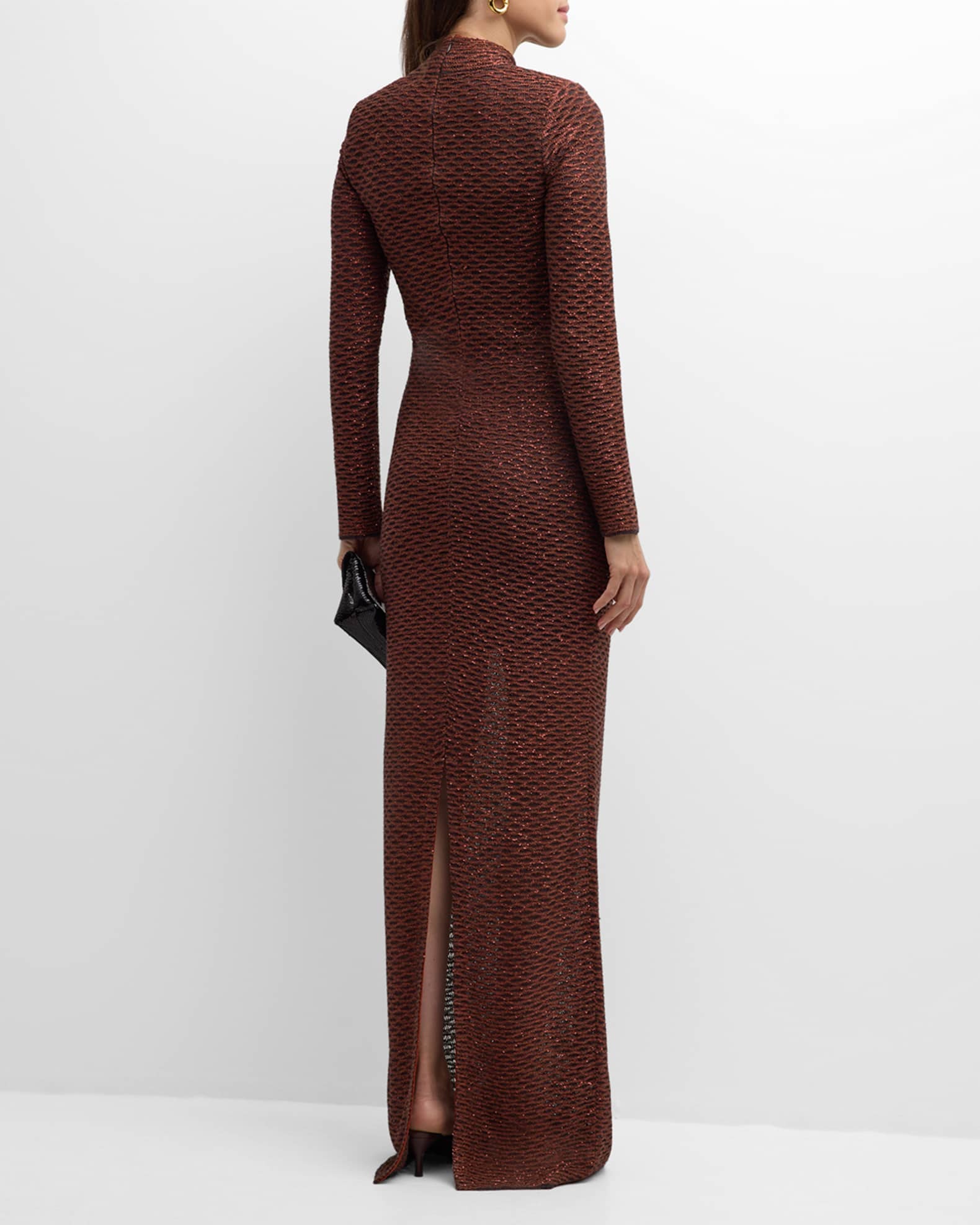 St. John Sequined Sheer Knit Column Gown Neiman Marcus