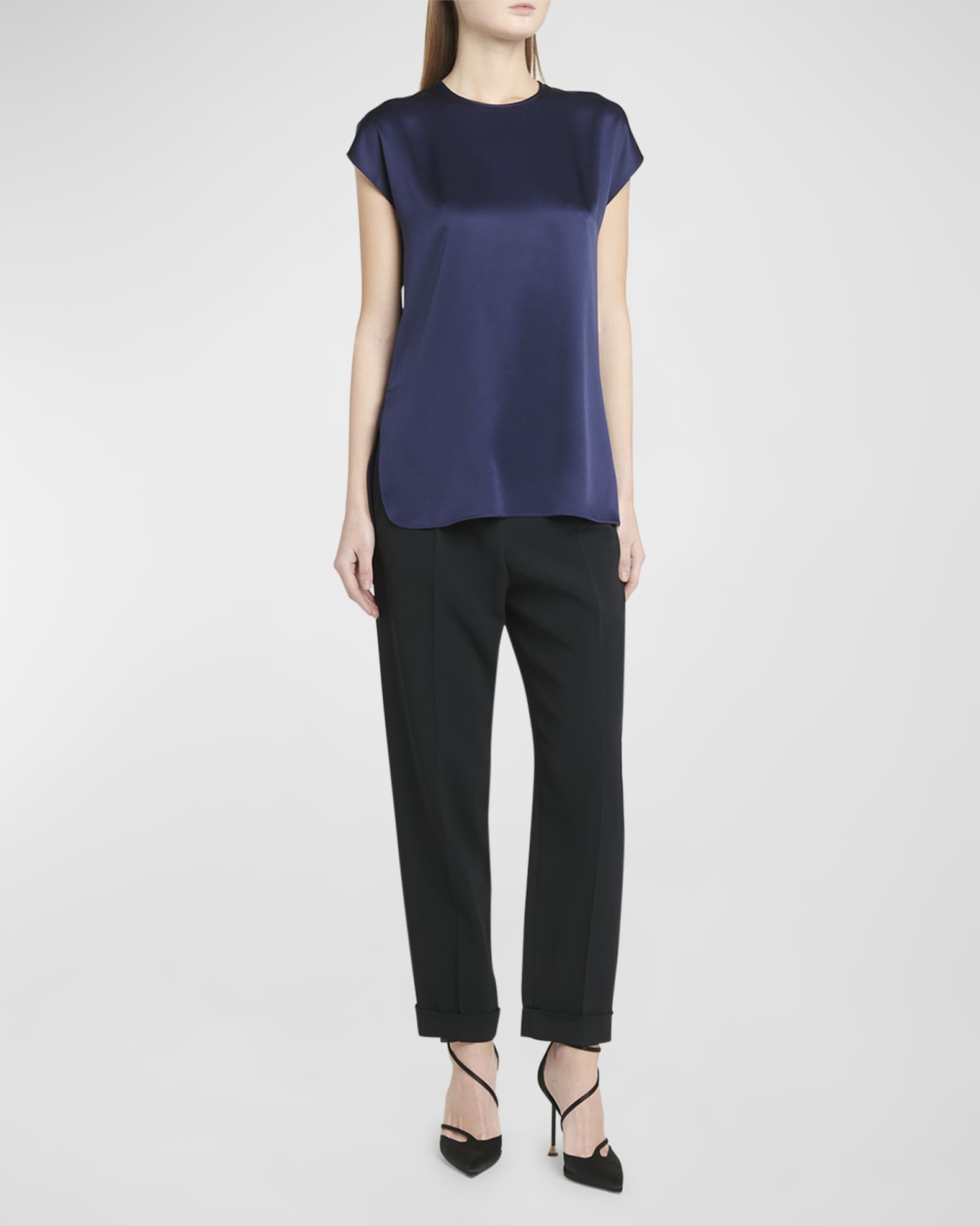 Cap-Sleeve Silk Blouse 1