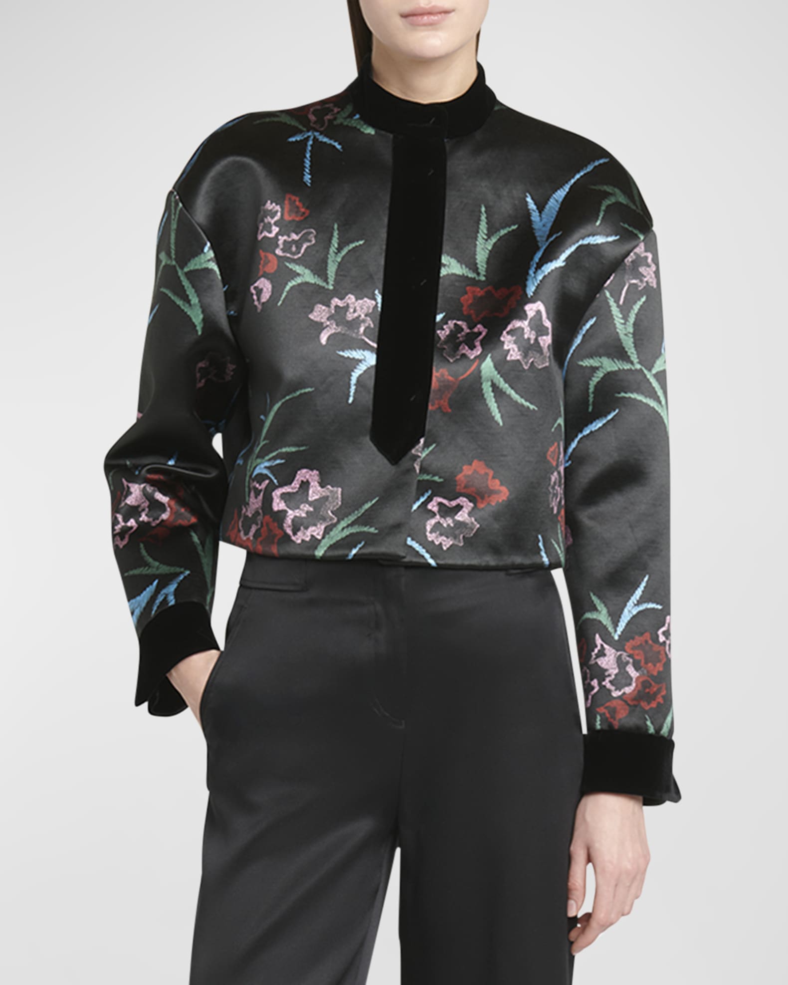 Giorgio Armani Silk Blend Floral Shirt Jacket Black Women s 10 Shirts Tops Blouses Button Down Shirts