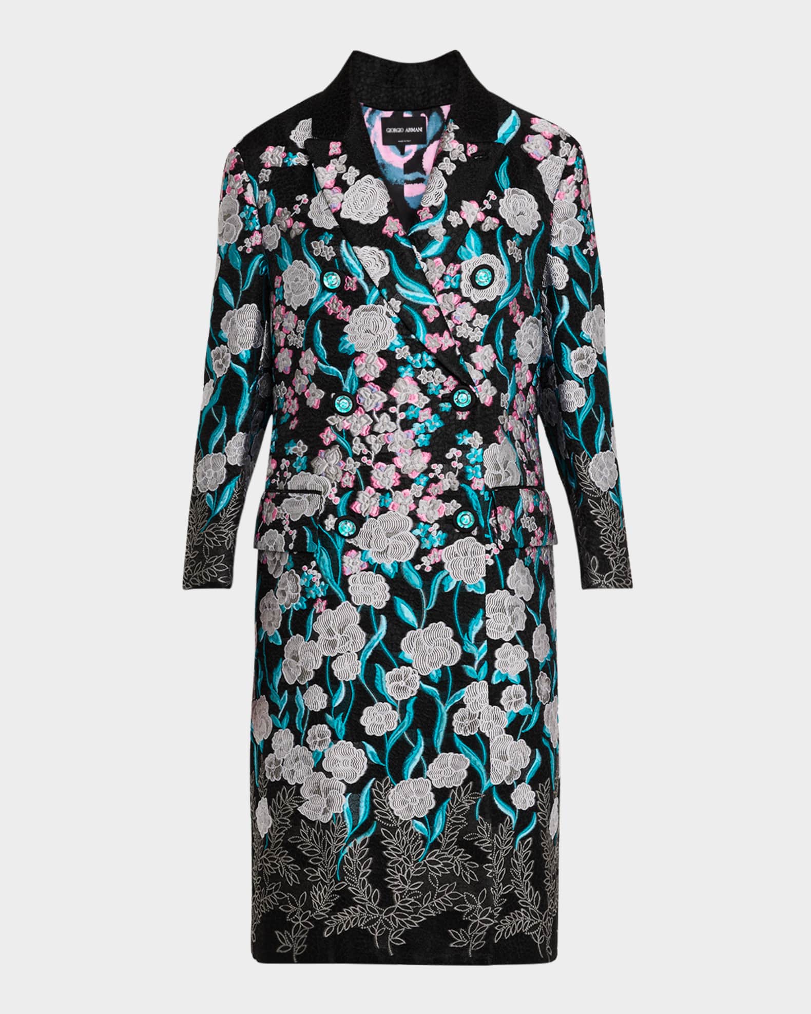 Giorgio Armani Women s Floral Embroidered Long Peacoat Black Beauty Size 4