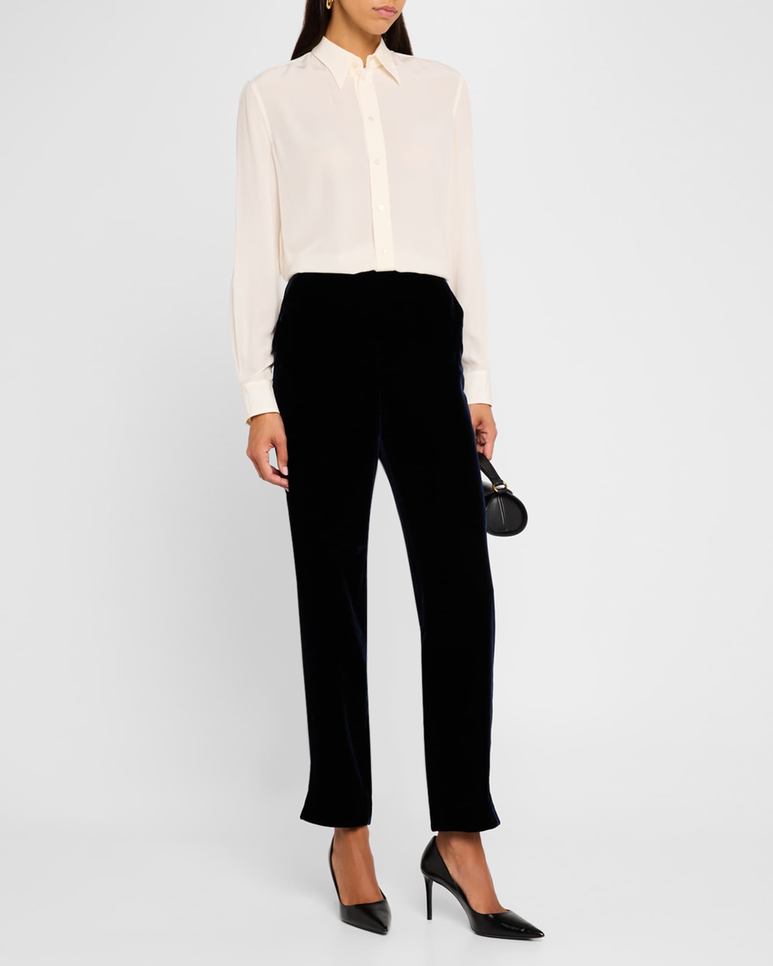 Giorgio Armani Mid Rise Slim Leg Velvet Trousers Blue Women s 4 Pants Shorts Trousers Pleated Pants