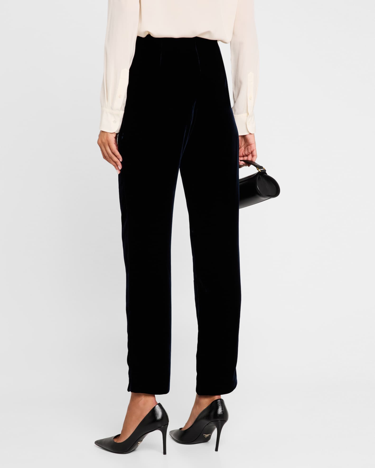 Mid Rise Slim Leg Velvet Trousers