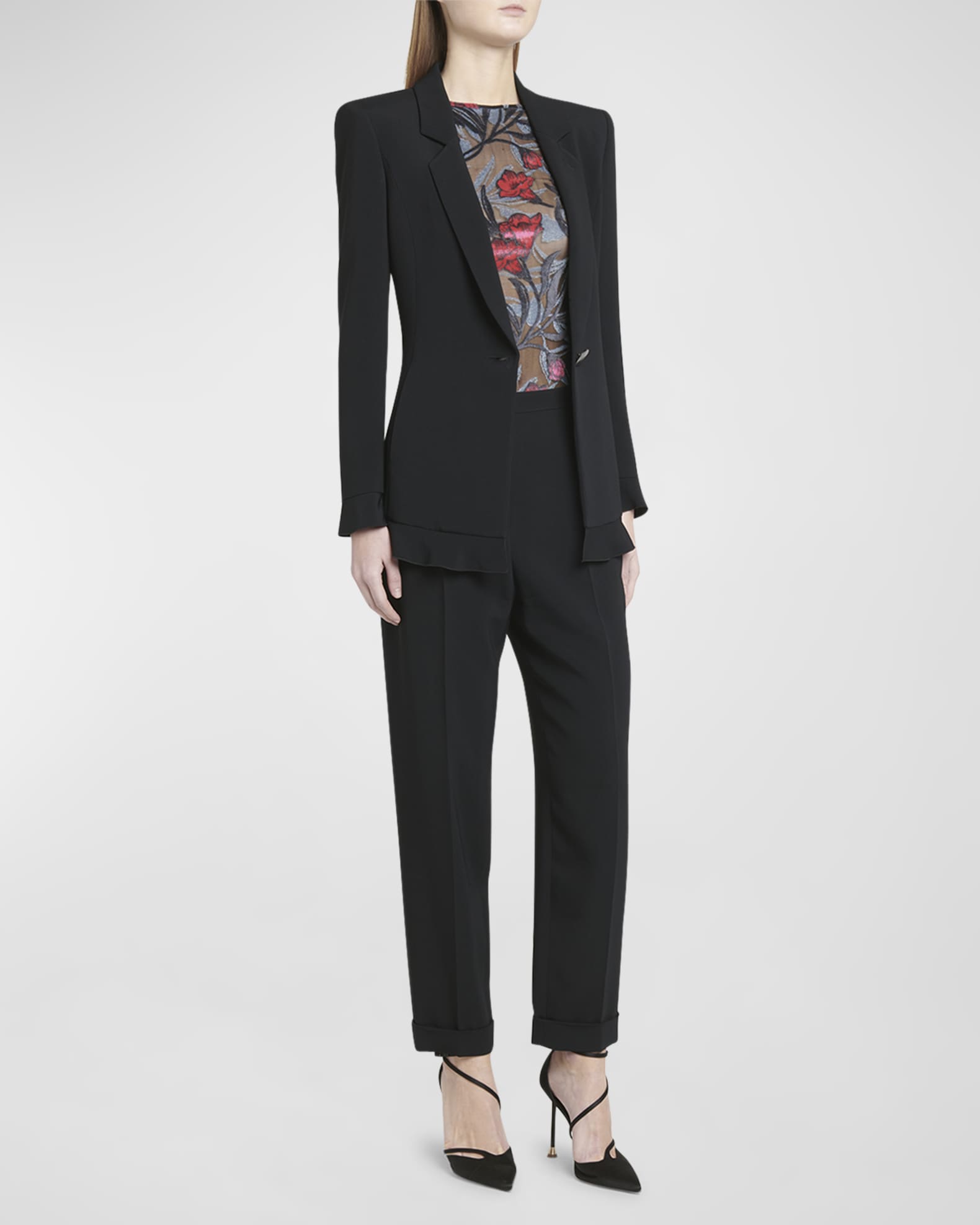 Giorgio Armani Cady Blazer Jacket with Ruffle Underlay Neiman Marcus
