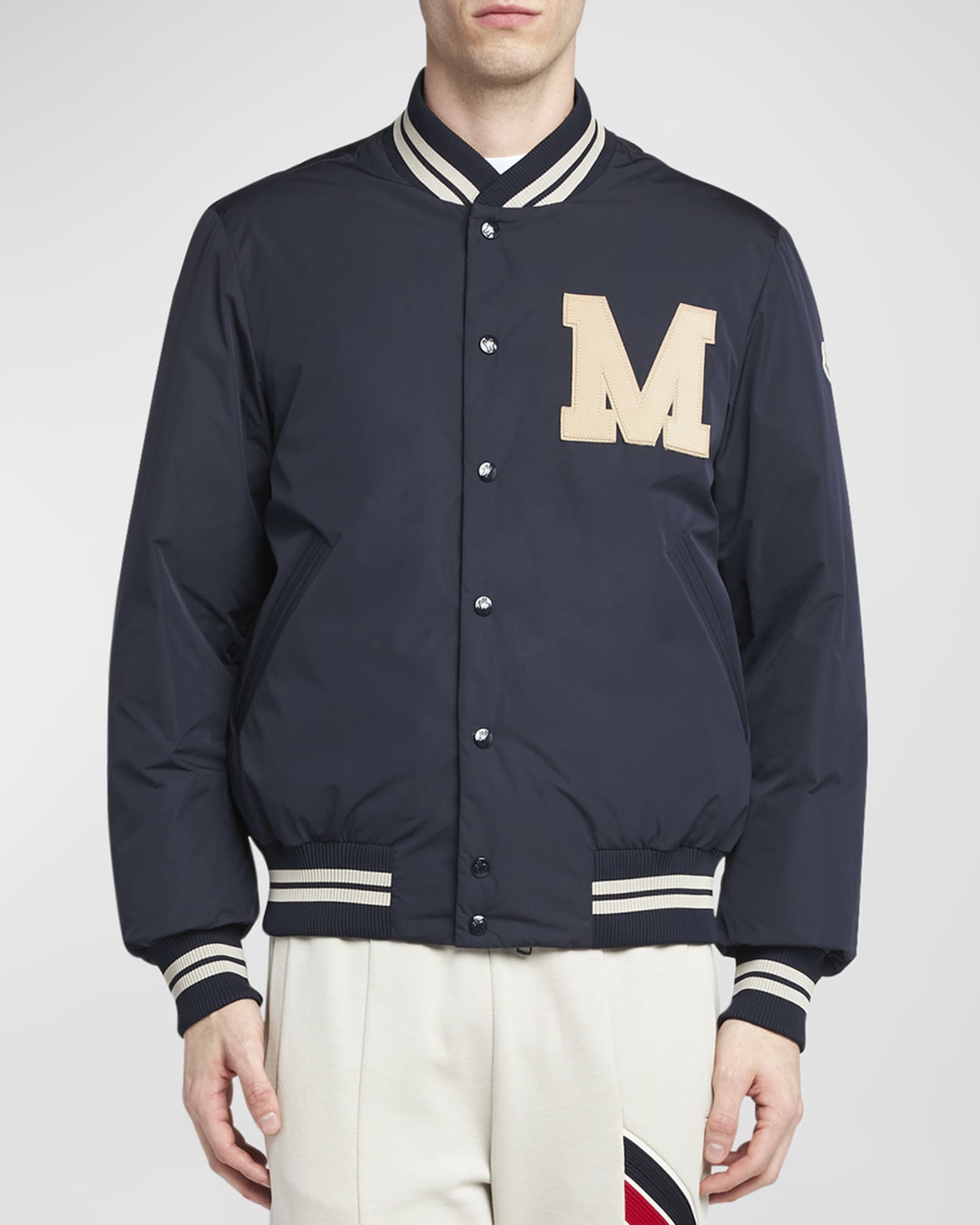 MONCLER ネイビー スタジャン Moncler Men's Lateltin Padded Varsity Bomber Jacket | Neiman Marcus