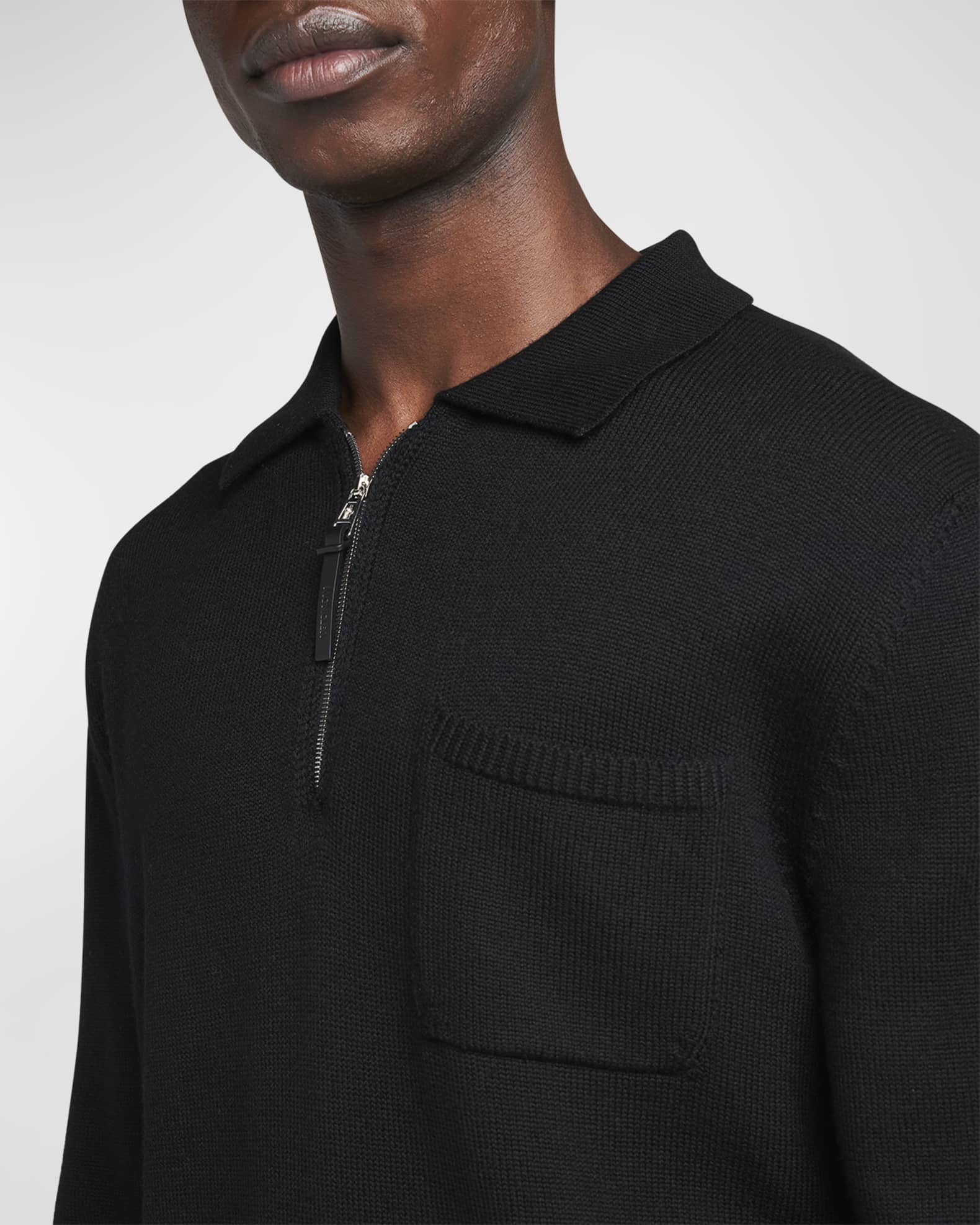 Moncler Men's Long-Sleeve Zip Polo Sweater | Neiman Marcus