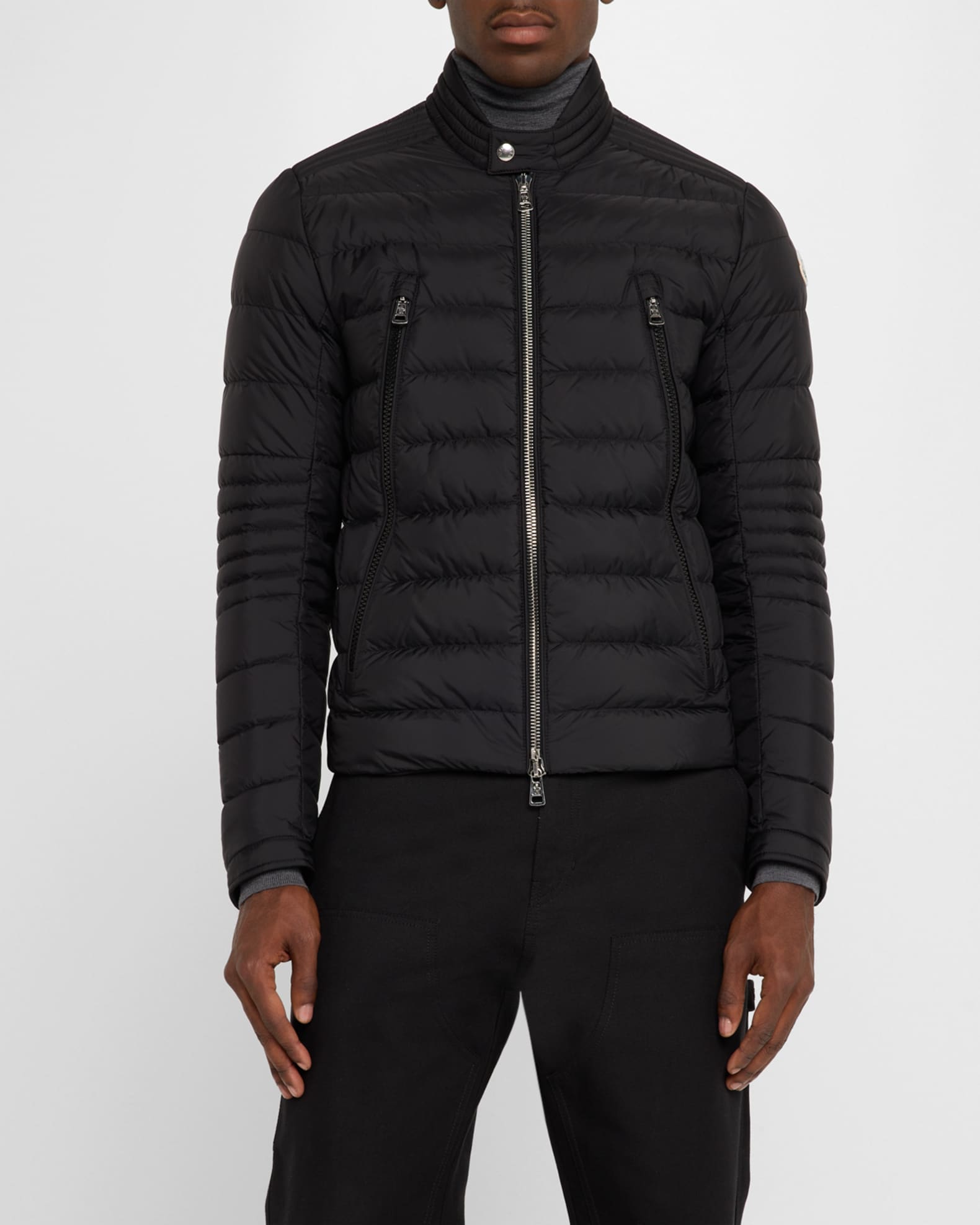 Black Amiot Down Biker Jacket - Short Down Jackets for Men