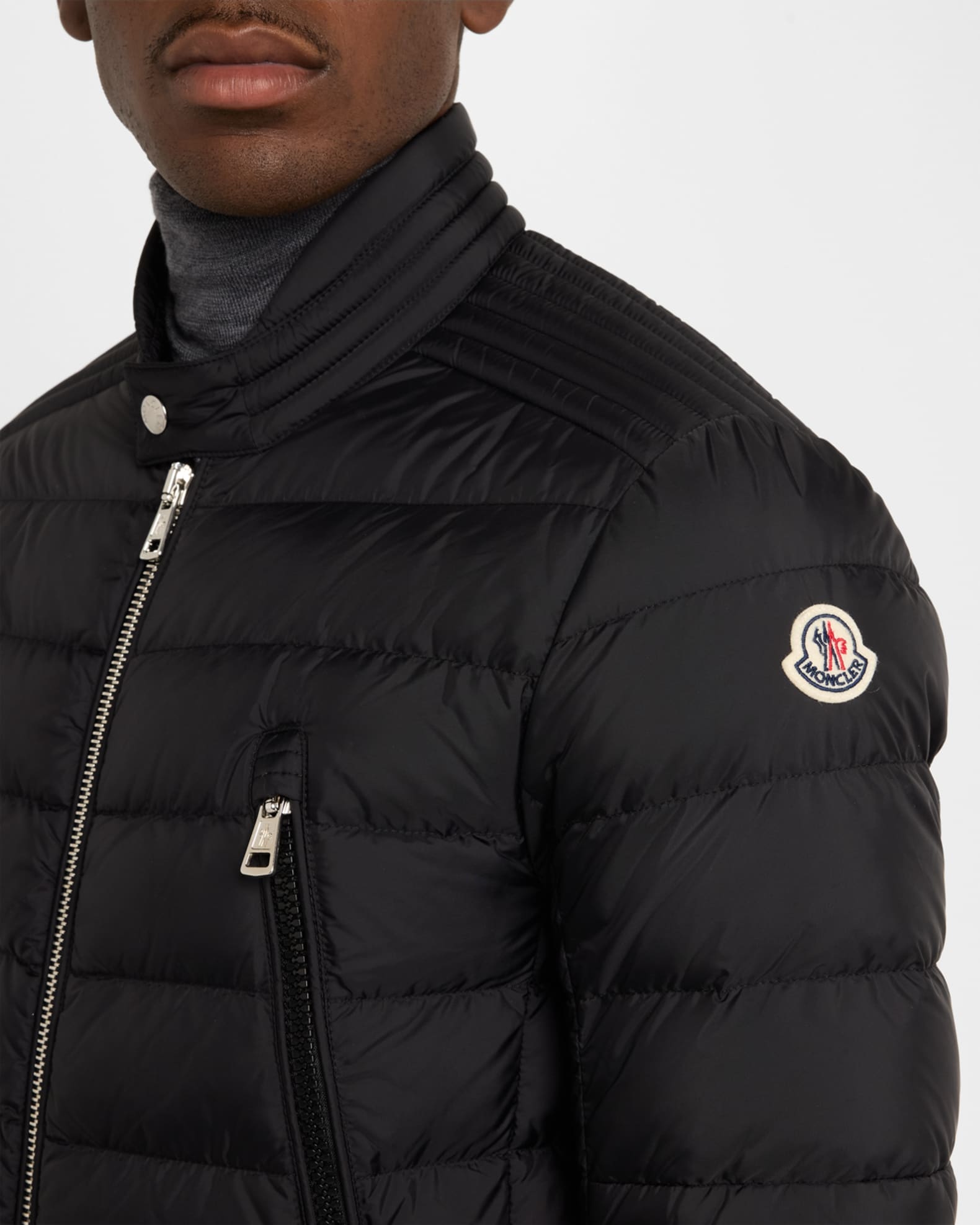 Black Amiot Down Biker Jacket - Short Down Jackets for Men