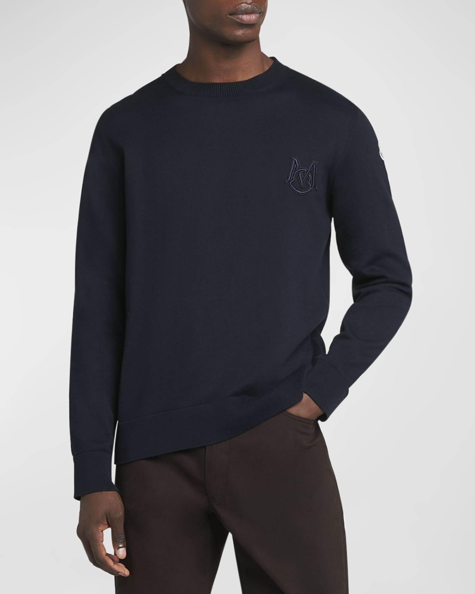 Moncler Men's Logo Crewneck Sweater | Neiman Marcus