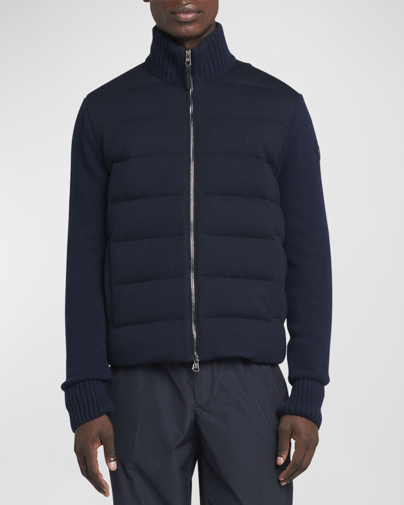Moncler Men's Wool-Cashmere Padded Cardigan | Neiman Marcus