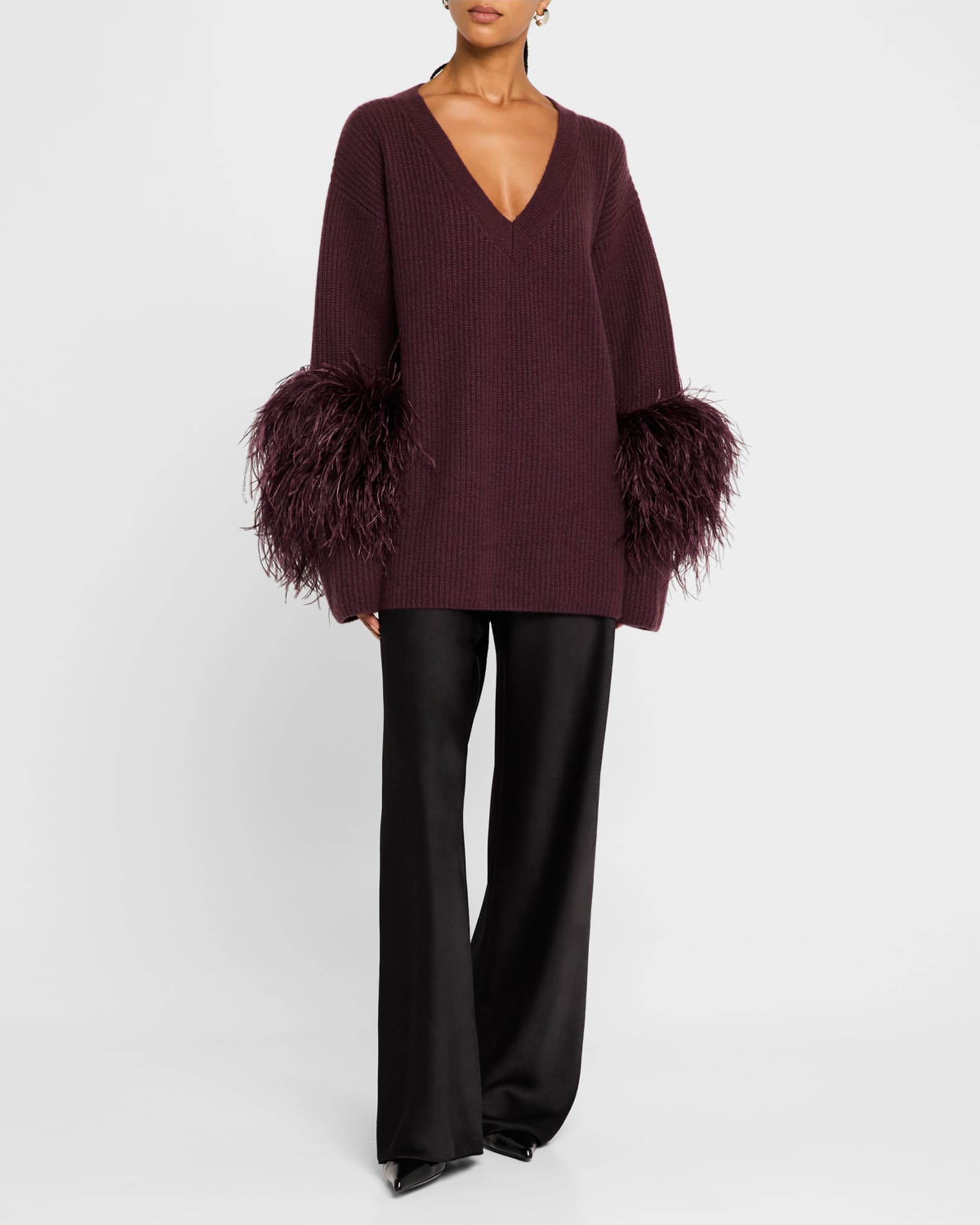V-Neck Cashmere Sweater With Feathers 1