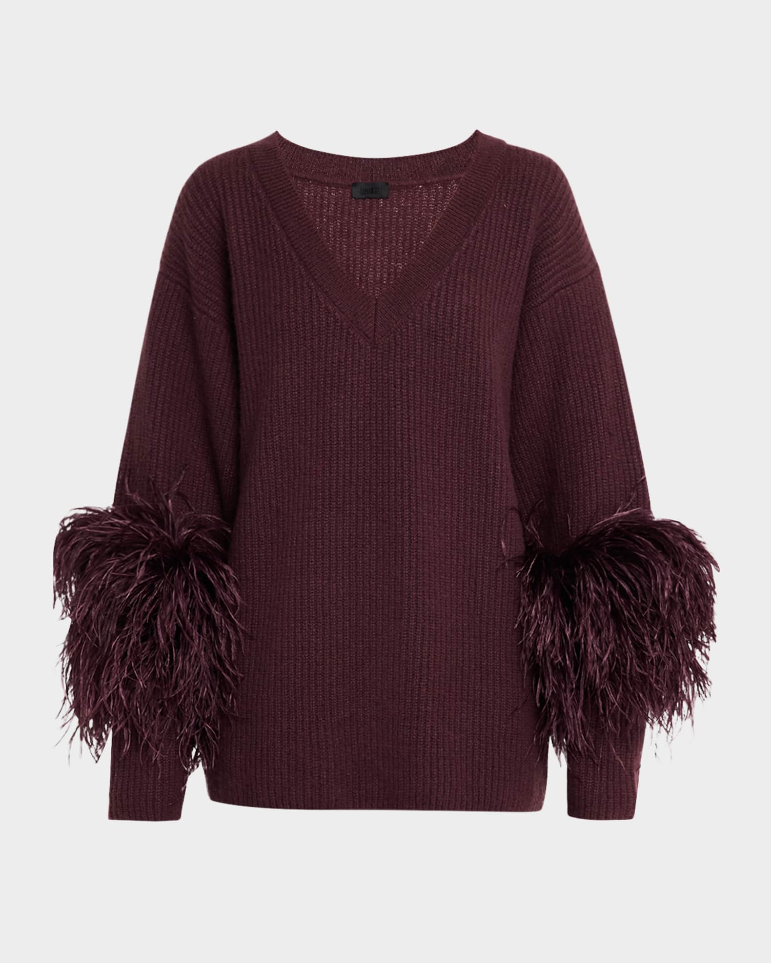 V-Neck Cashmere Sweater With Feathers 0