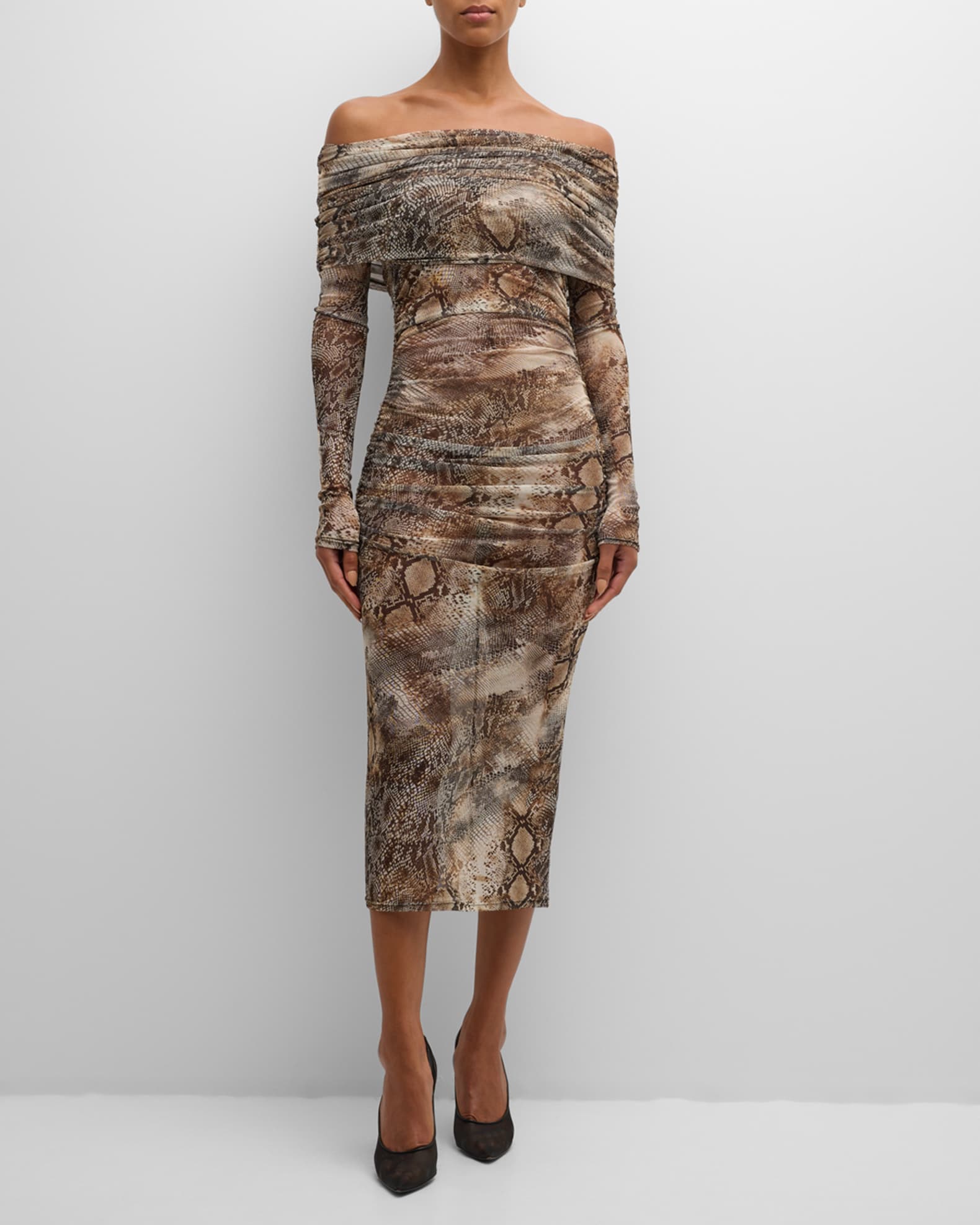 Snakeskin off the shoulder dress hotsell