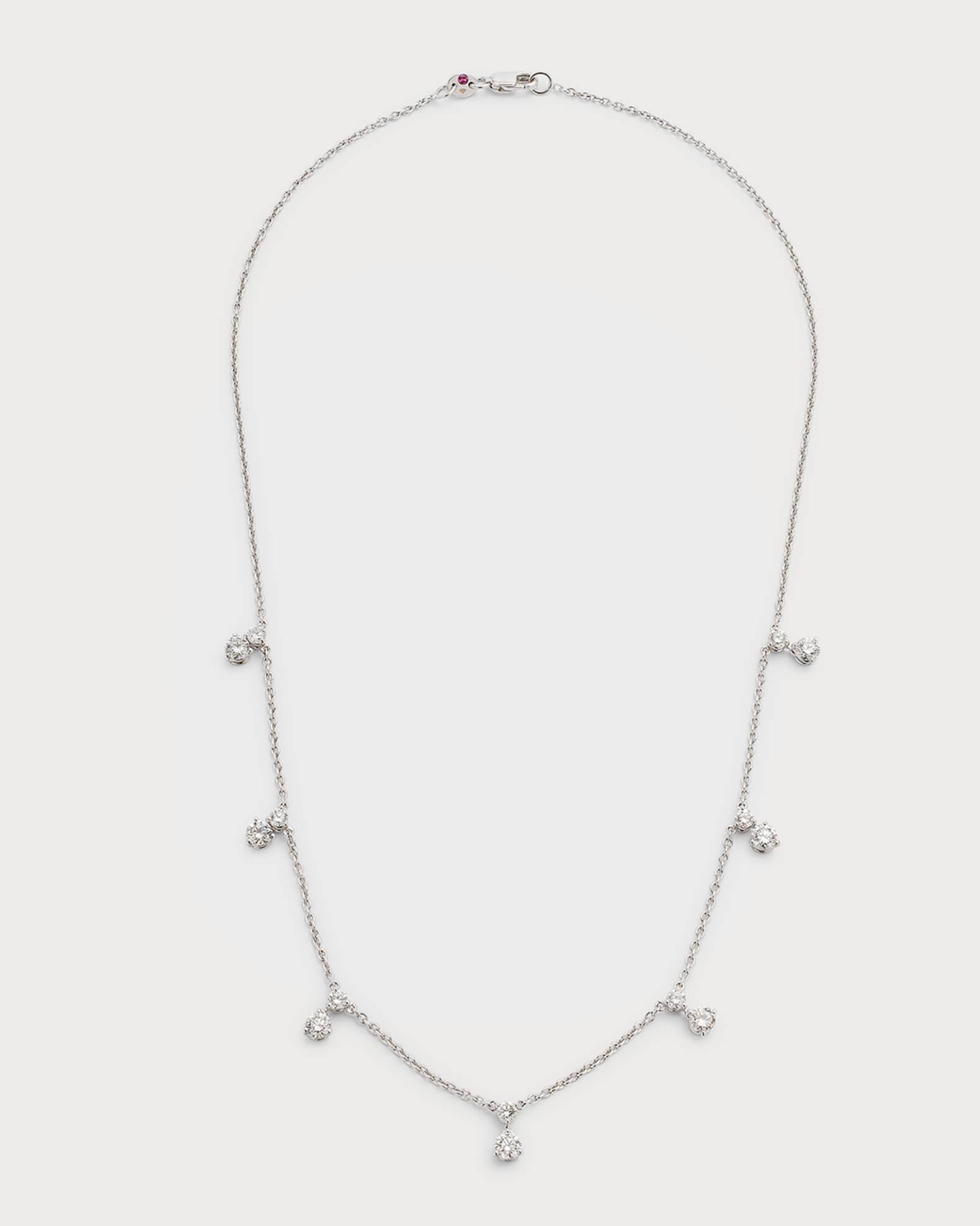 18K White Gold Diamond Double Dangle Necklace with 7 Stations 0